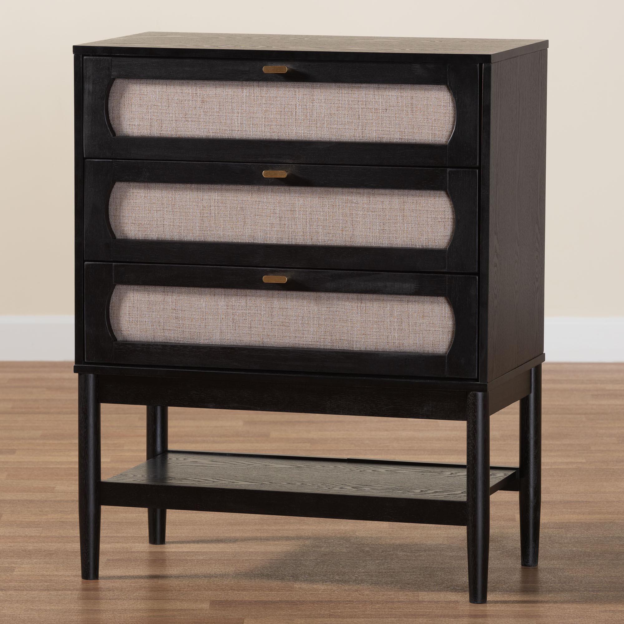 Shirin Mid-Century Fabric and Wood 3-Drawer Chest