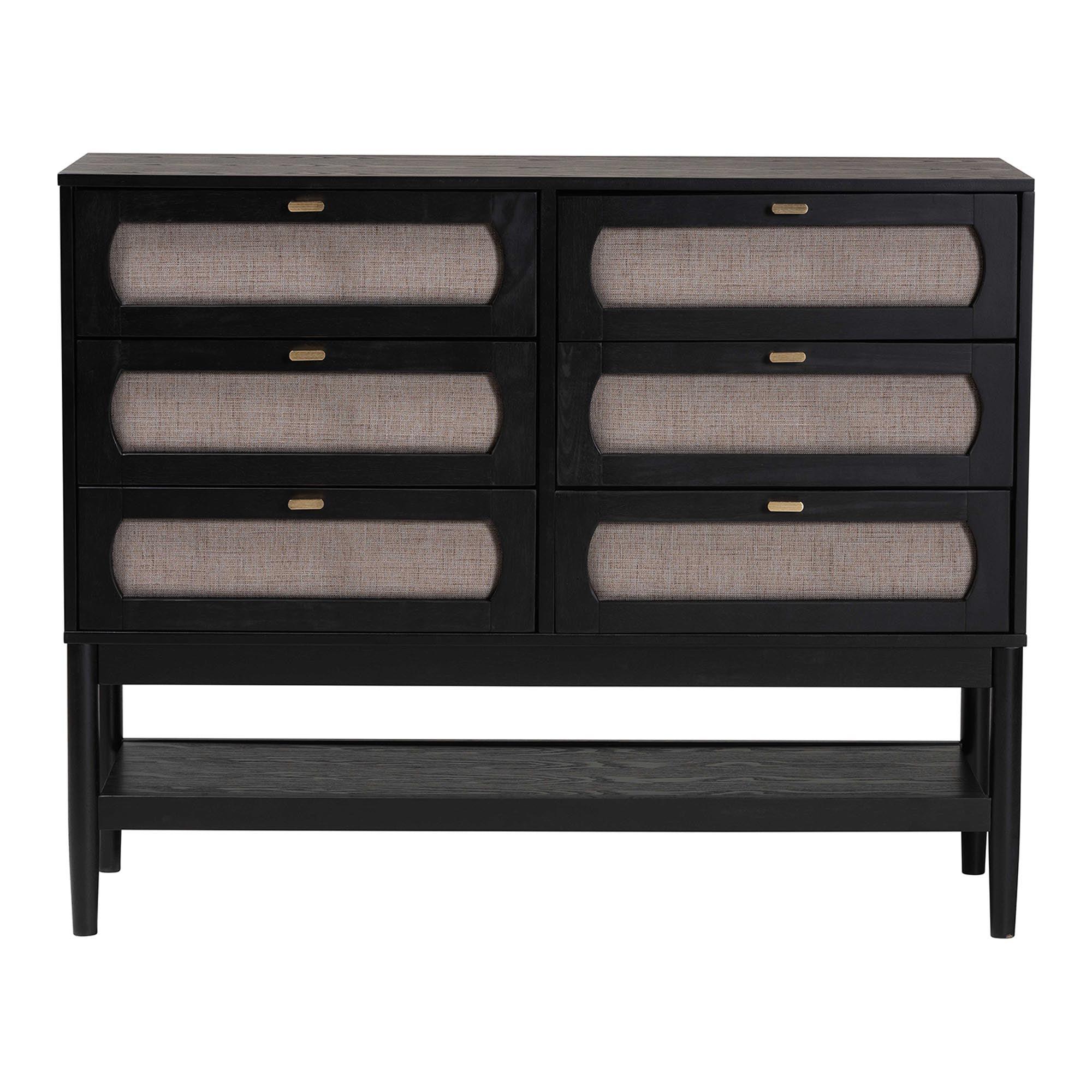 Shirin Mid-Century Fabric and Wood 6-Drawer Dresser