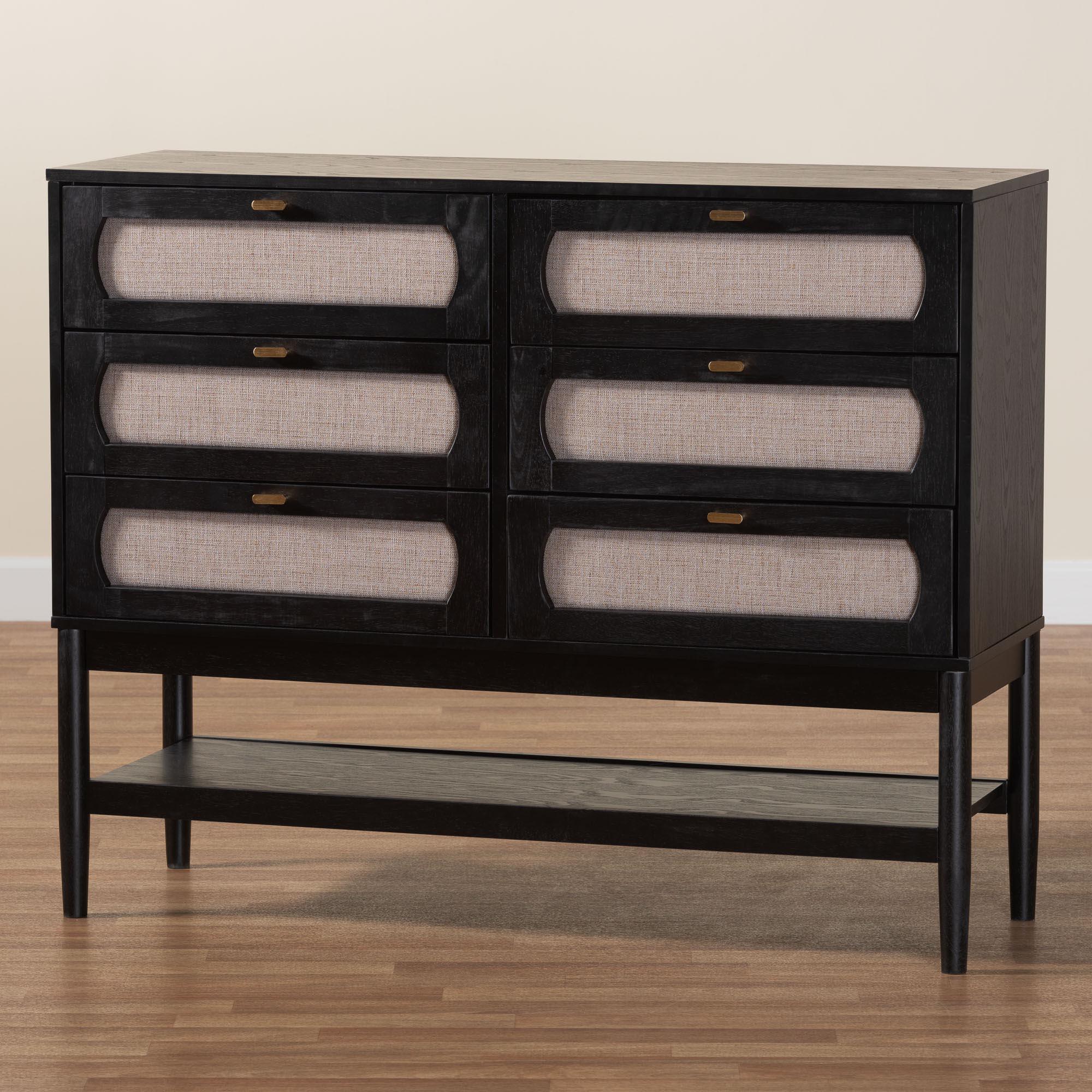 Shirin Mid-Century Fabric and Wood 6-Drawer Dresser