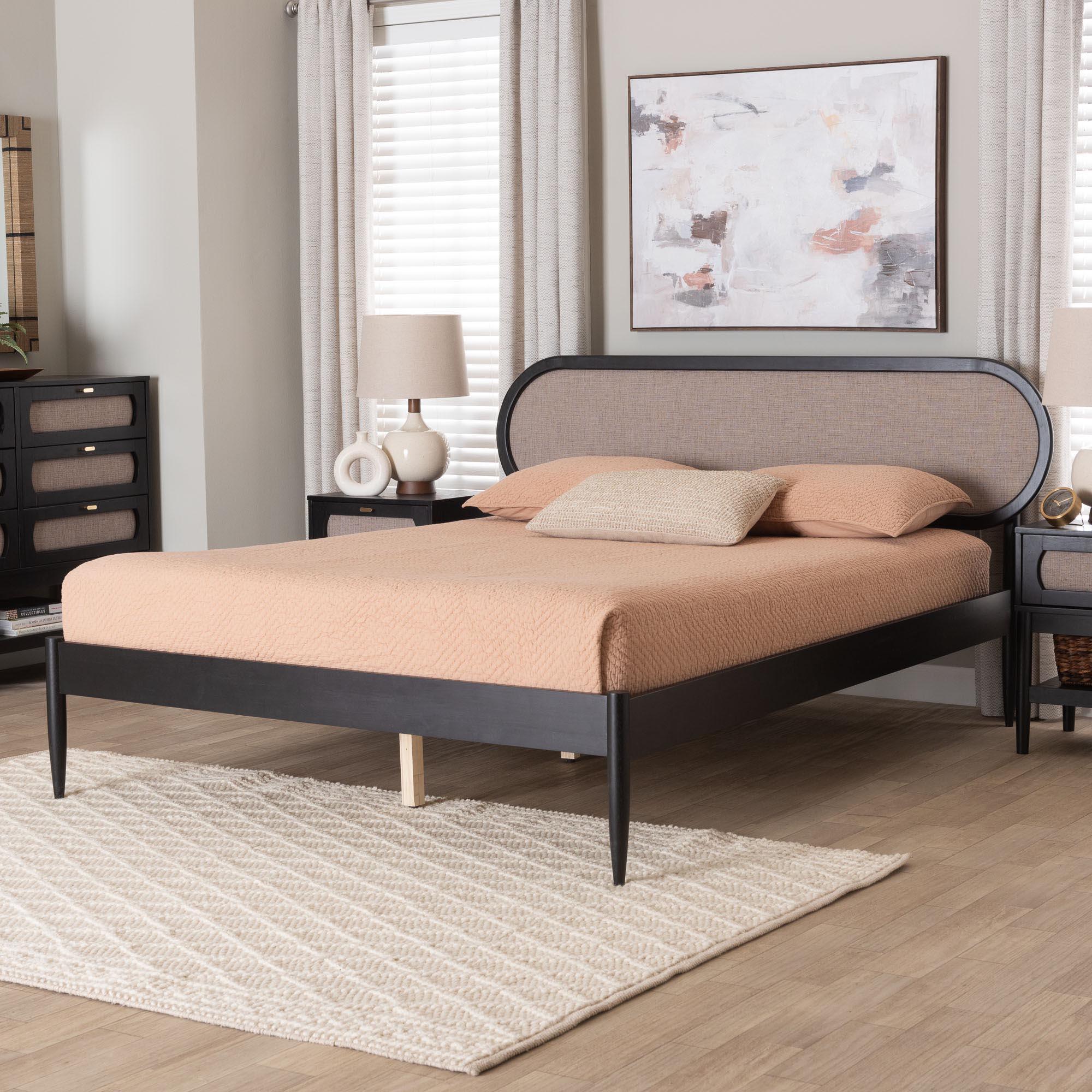 Shirin Mid-Century Fabric and Wood Platform Bed