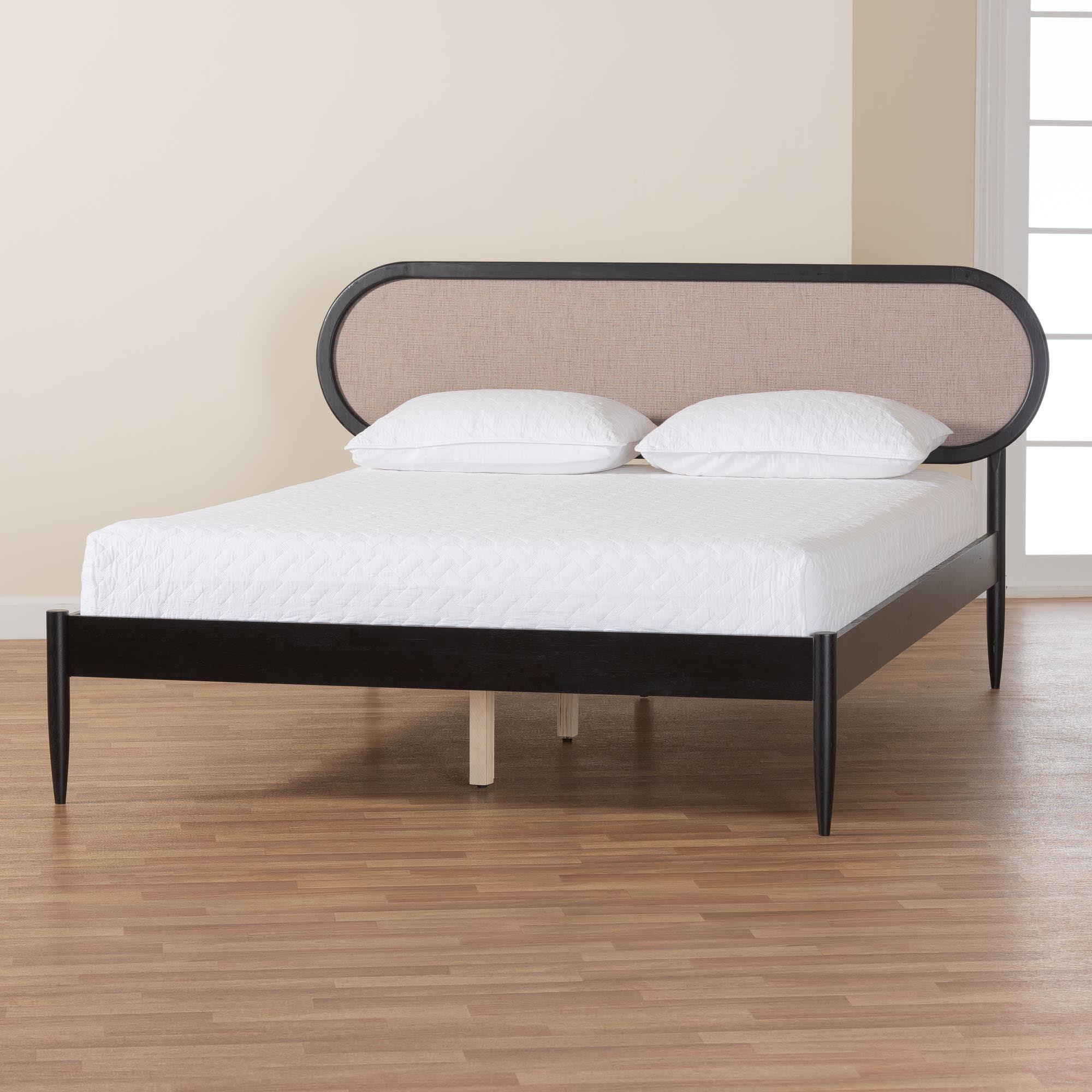 Shirin Mid-Century Fabric and Wood Platform Bed