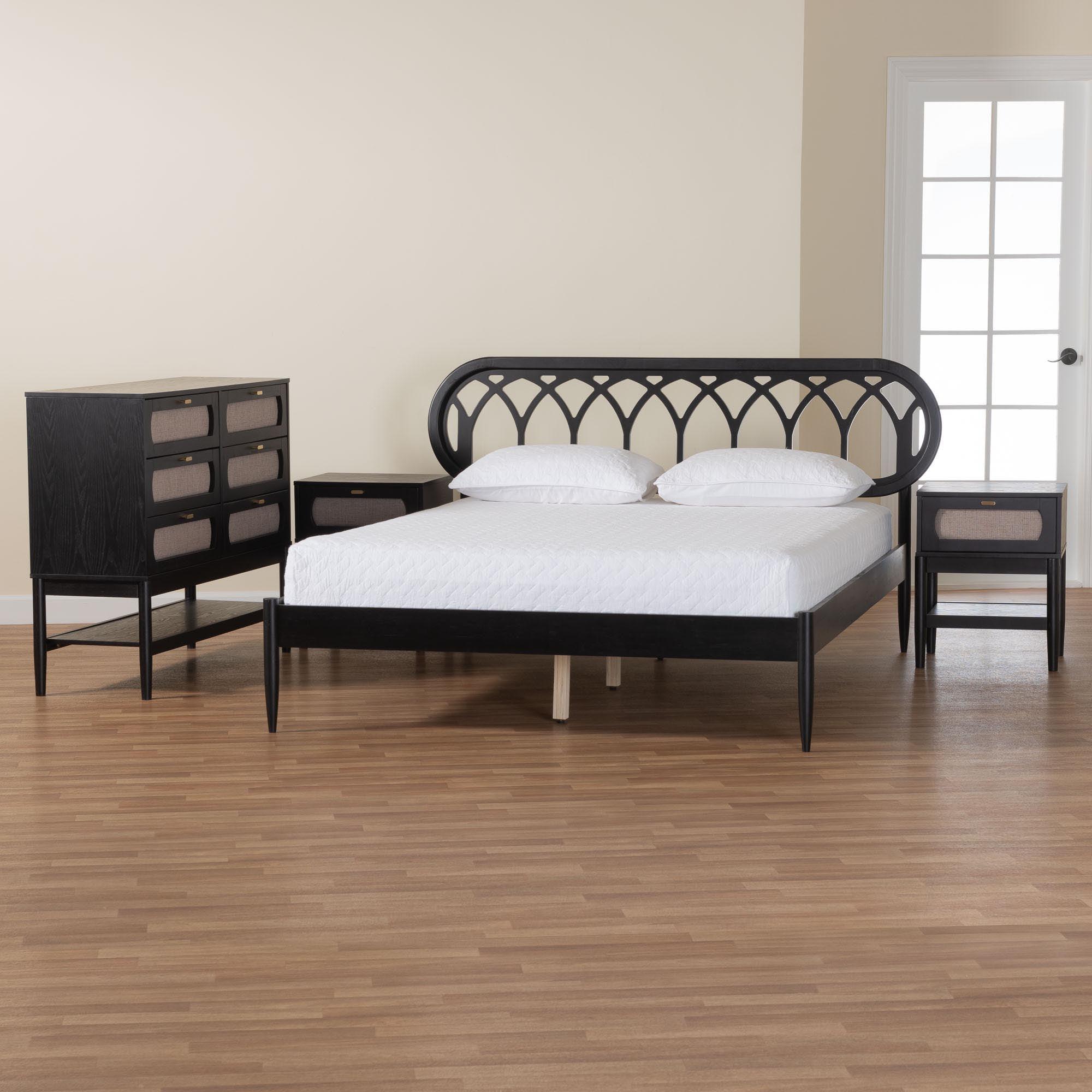 Florica Art Deco Wood 4-Piece Bedroom Set with Two Nightstands