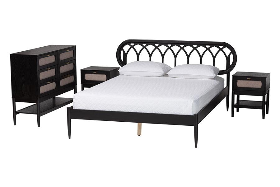 Florica Art Deco Wood 4-Piece Bedroom Set with Two Nightstands