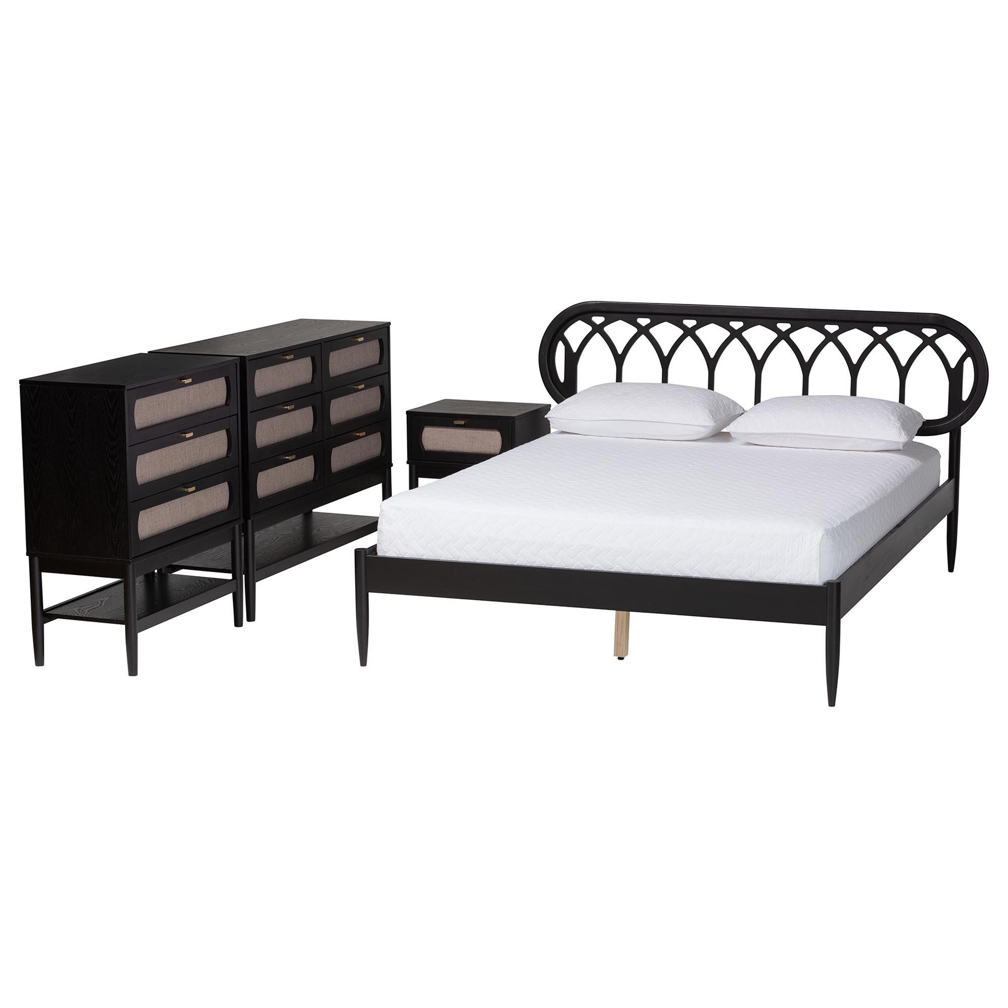 Florica Art Deco Wood 4-Piece Bedroom Set