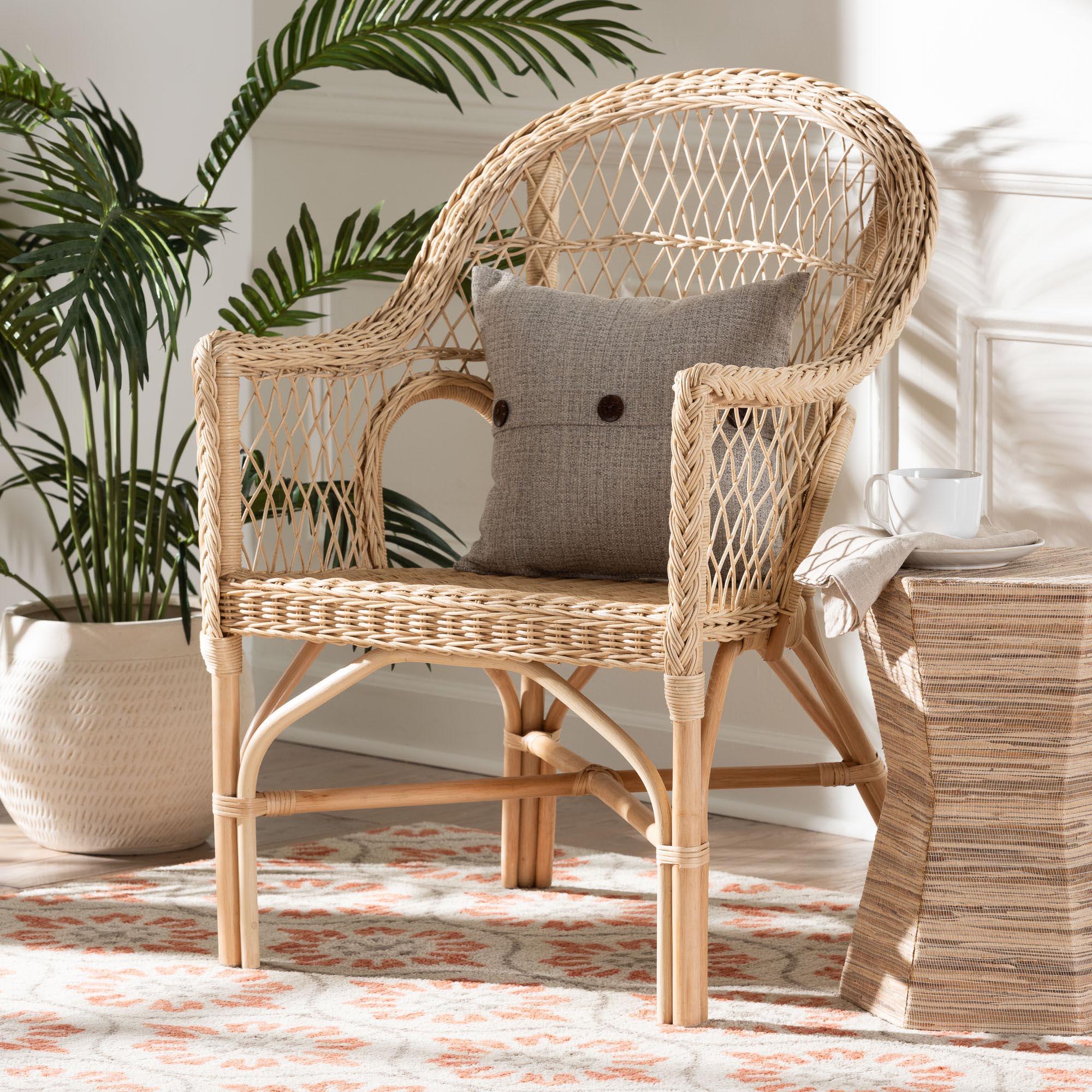 bali & pari Zaira Modern Bohemian Rattan Arm Chair