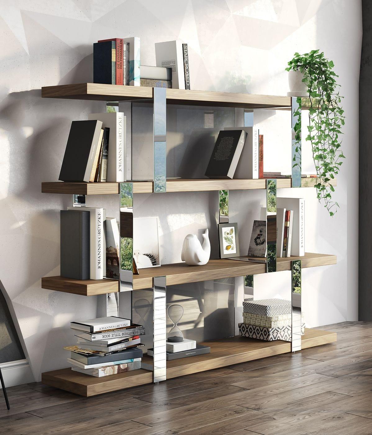 Modrest Brewer Modern Glass Stainless Steel Bookshelf