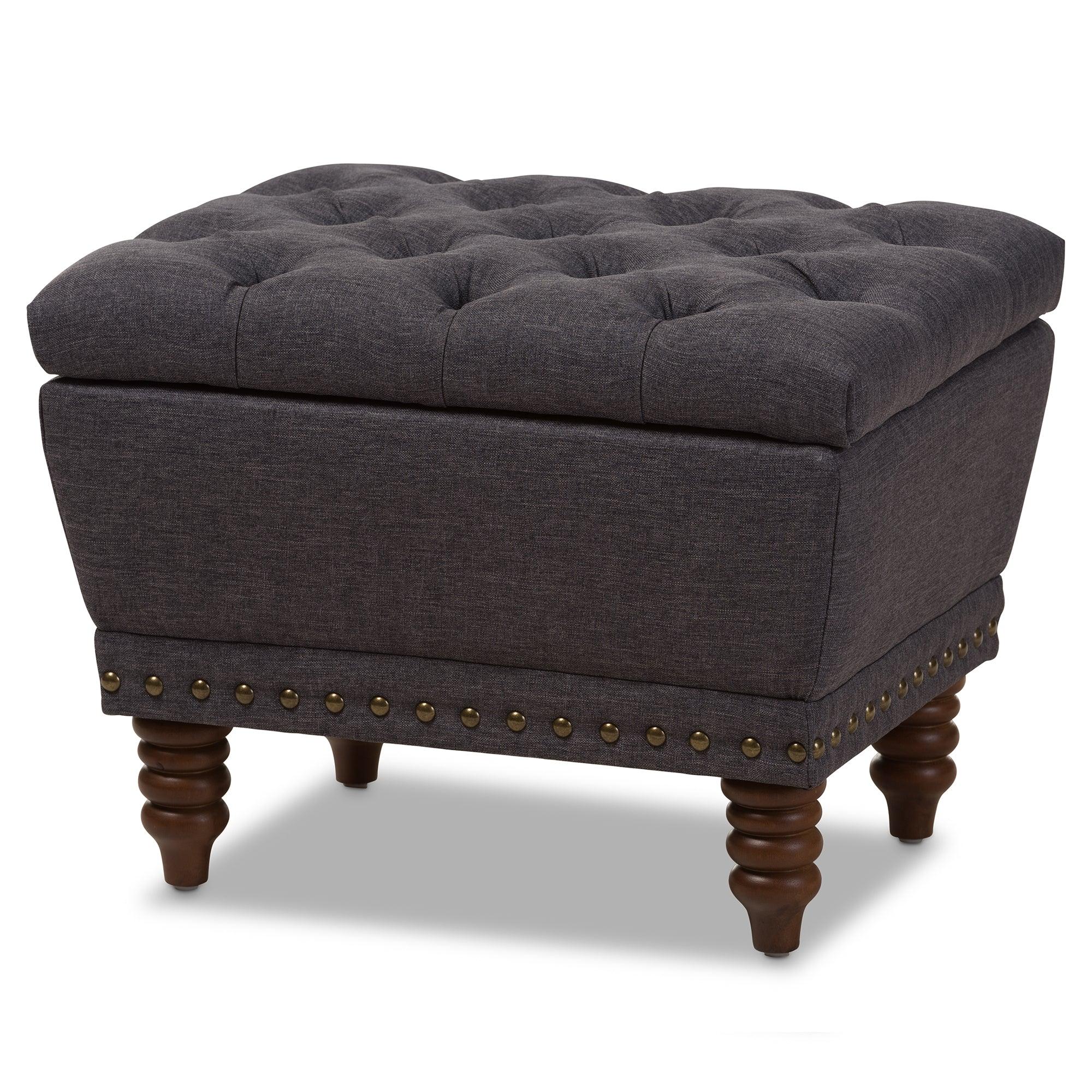 Annabelle Modern and Contemporary Dark Fabric Upholstered Wood Finished Button-Tufted Storage Ottoman