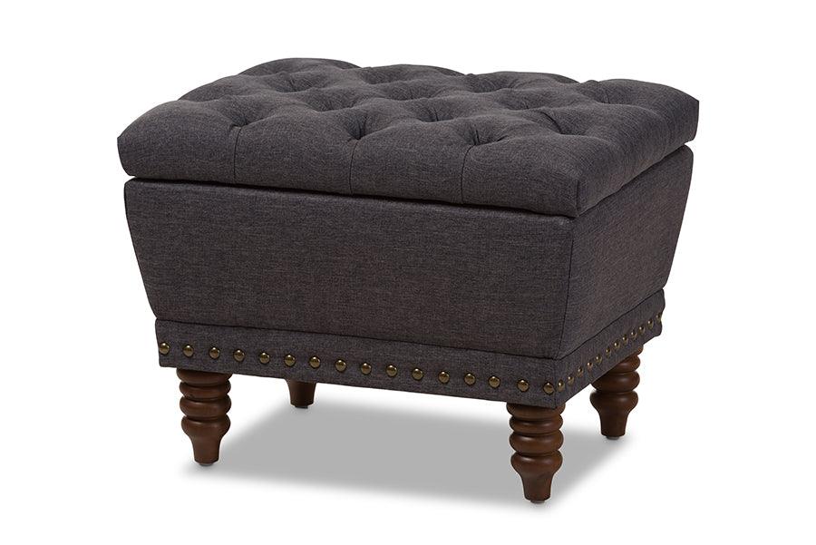 Annabelle Modern and Contemporary Dark Fabric Upholstered Wood Finished Button-Tufted Storage Ottoman