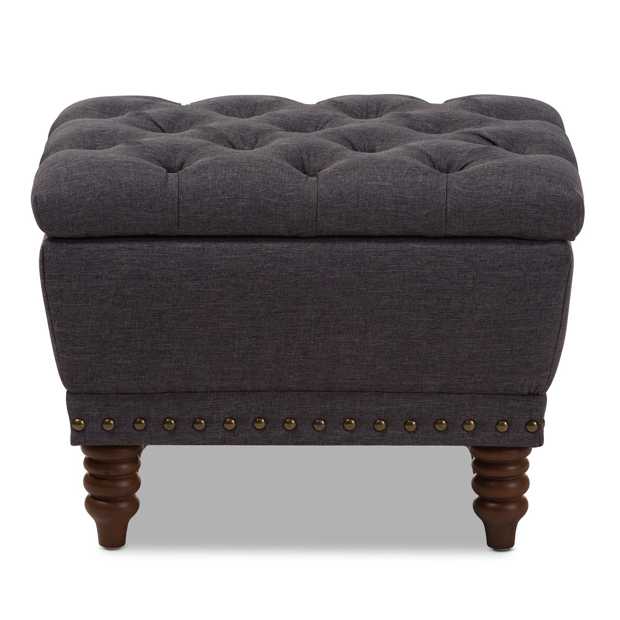 Annabelle Modern and Contemporary Dark Fabric Upholstered Wood Finished Button-Tufted Storage Ottoman