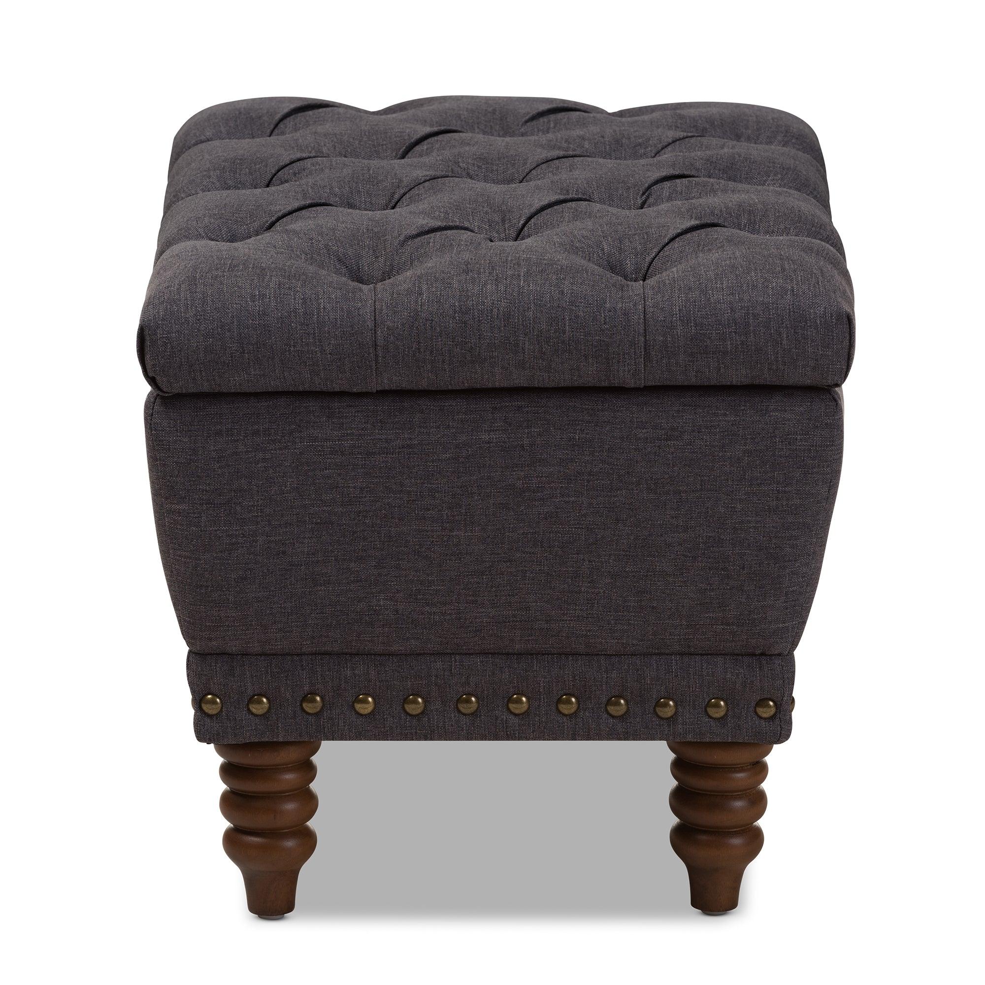 Annabelle Modern and Contemporary Dark Fabric Upholstered Wood Finished Button-Tufted Storage Ottoman