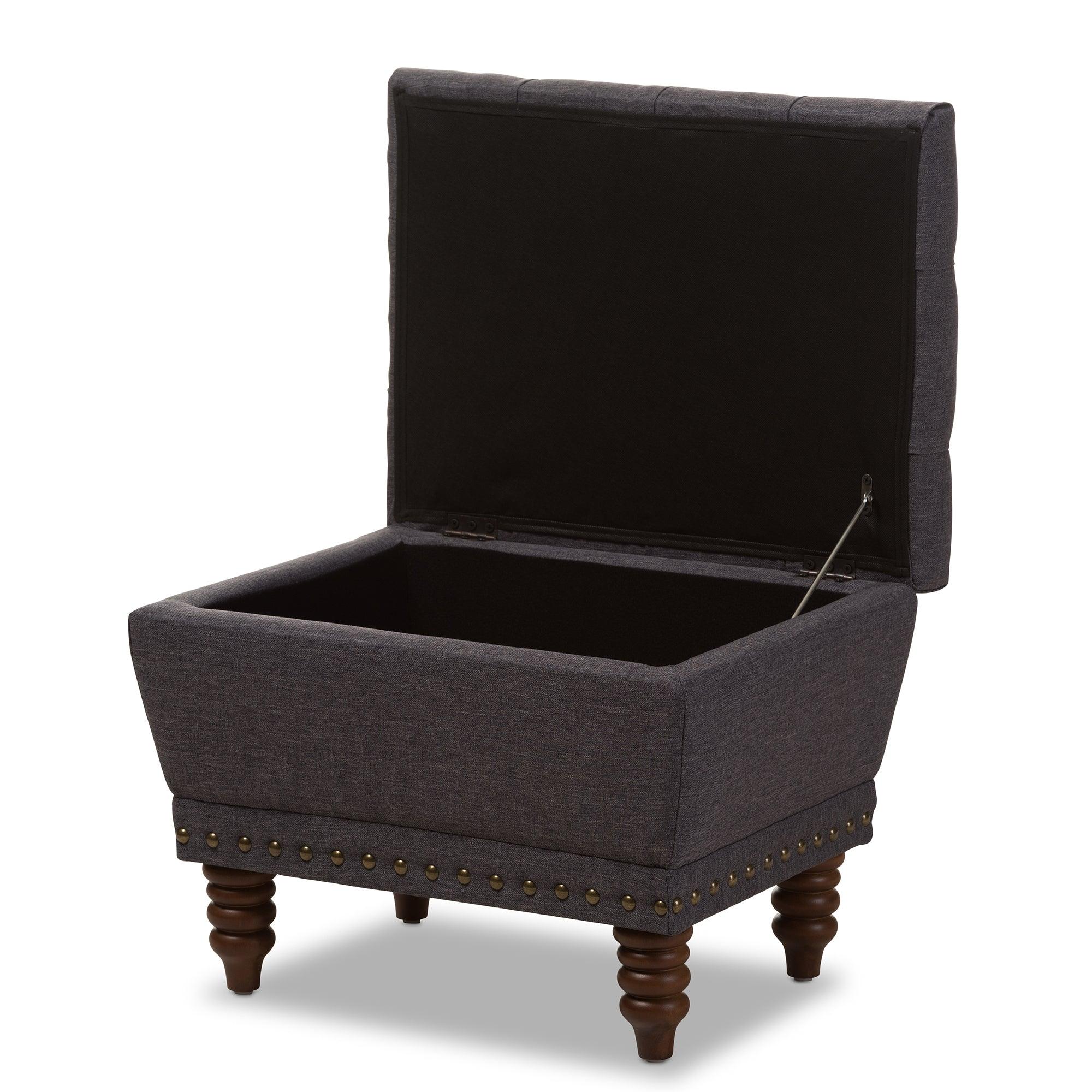 Annabelle Modern and Contemporary Dark Fabric Upholstered Wood Finished Button-Tufted Storage Ottoman