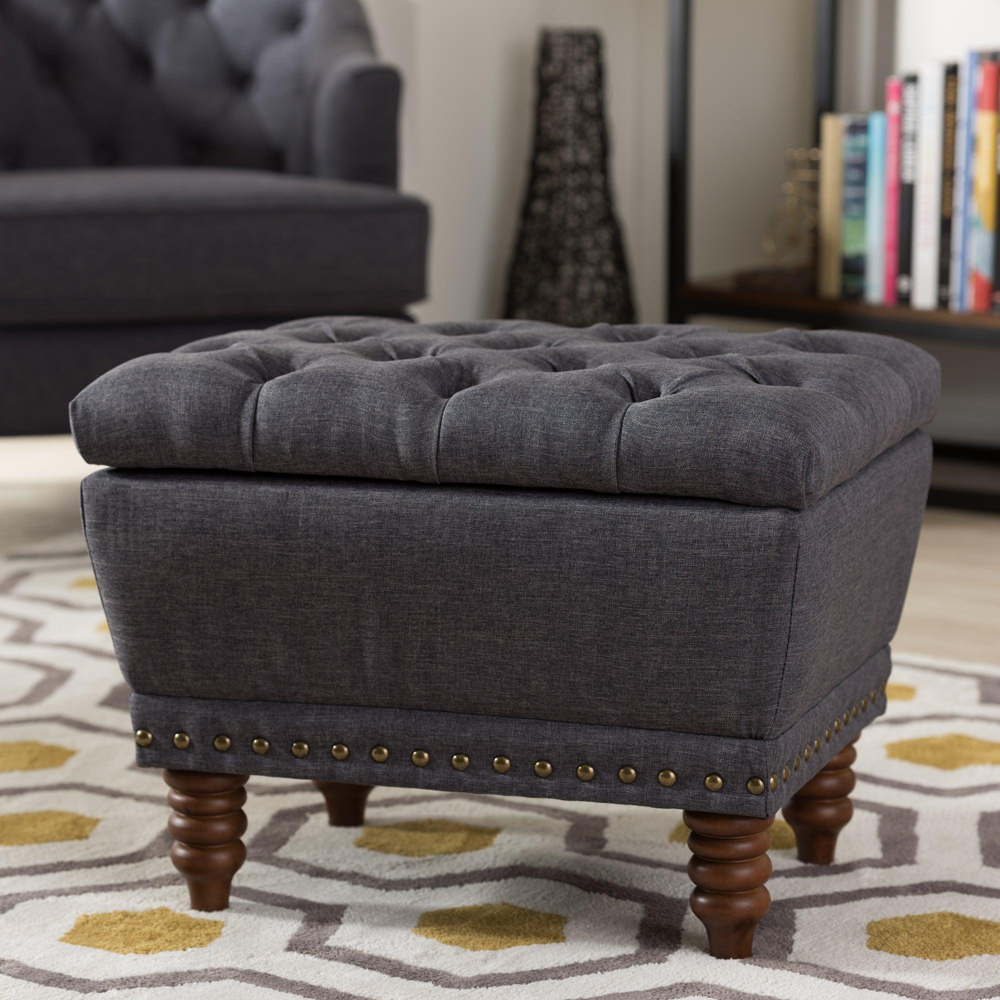 Annabelle Modern and Contemporary Dark Fabric Upholstered Wood Finished Button-Tufted Storage Ottoman