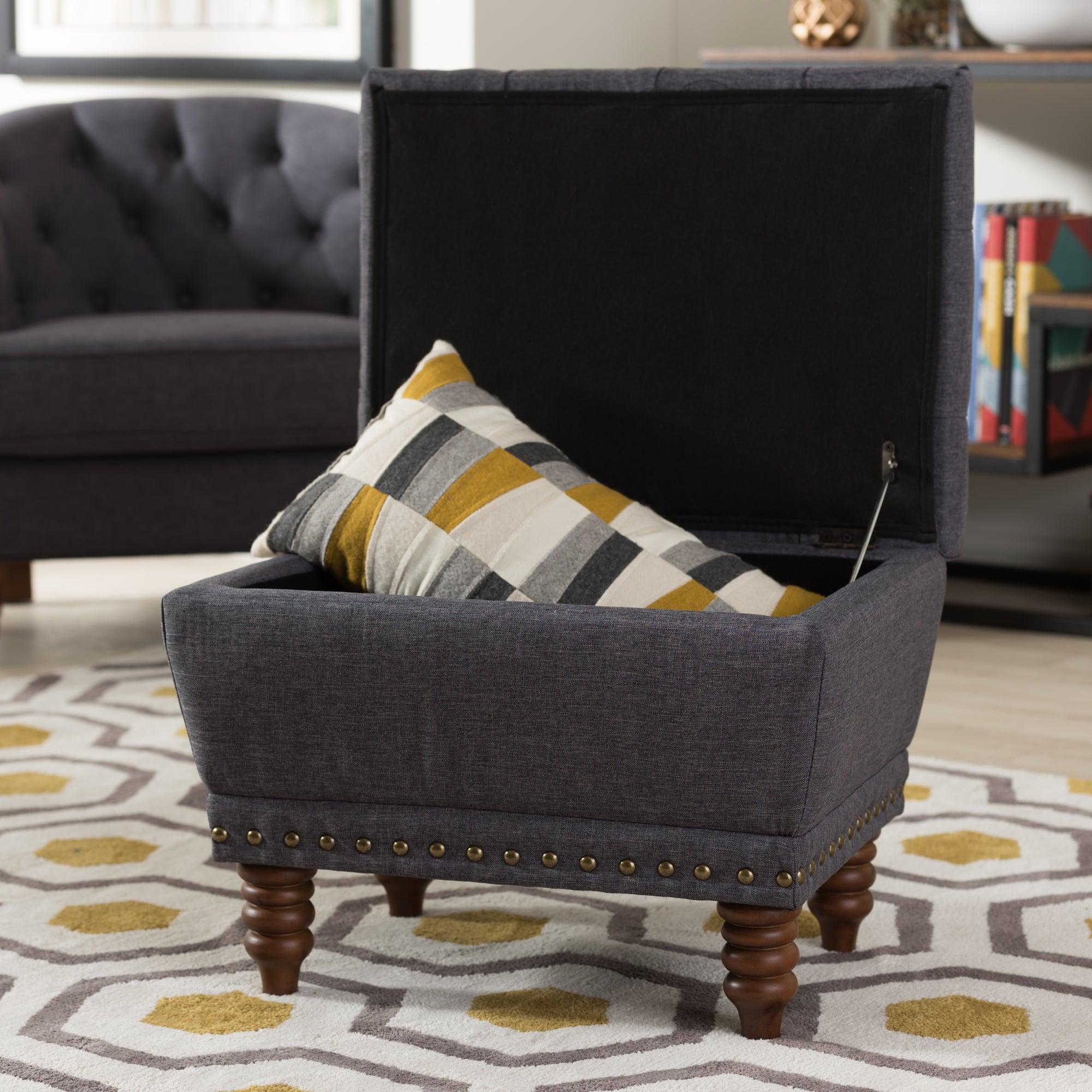 Annabelle Modern and Contemporary Dark Fabric Upholstered Wood Finished Button-Tufted Storage Ottoman