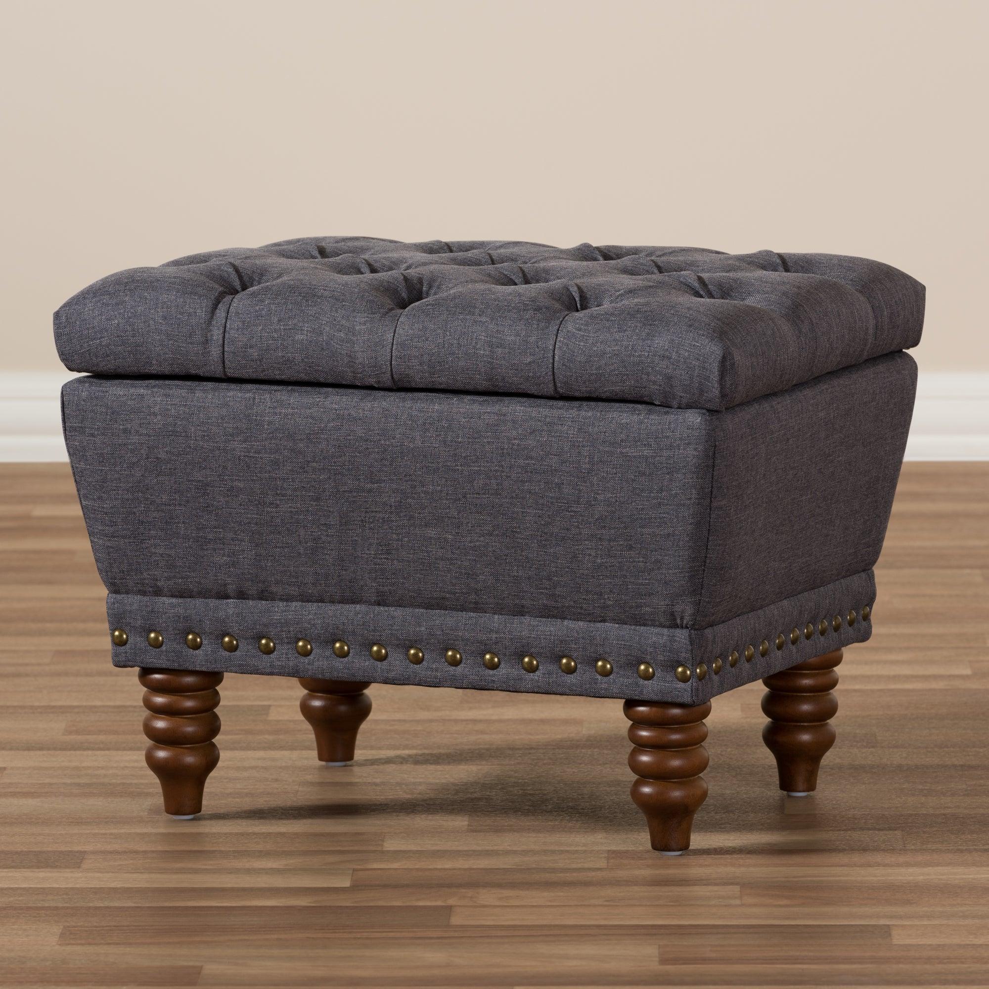 Annabelle Modern and Contemporary Dark Fabric Upholstered Wood Finished Button-Tufted Storage Ottoman