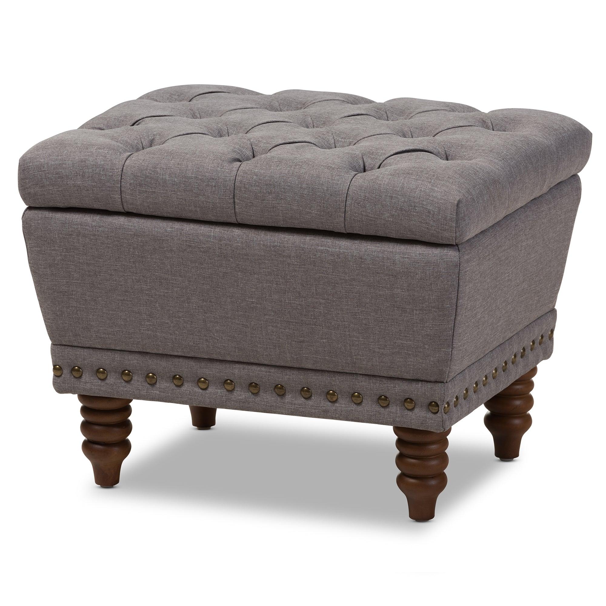 Annabelle Modern and Contemporary Light Fabric Upholstered Wood Finished Button-Tufted Storage Ottoman