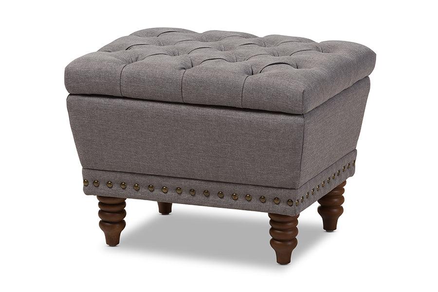 Annabelle Modern and Contemporary Light Fabric Upholstered Wood Finished Button-Tufted Storage Ottoman