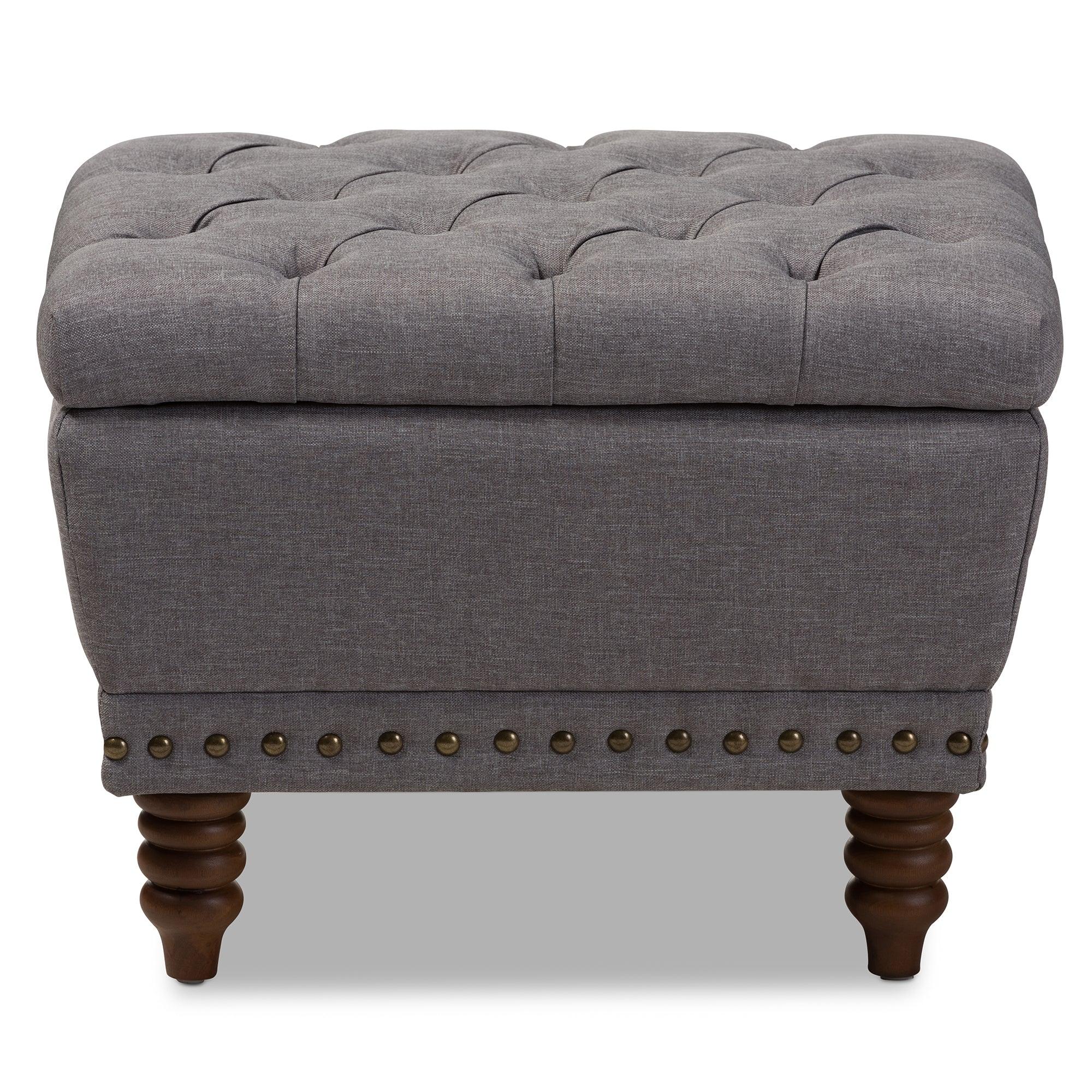 Annabelle Modern and Contemporary Light Fabric Upholstered Wood Finished Button-Tufted Storage Ottoman