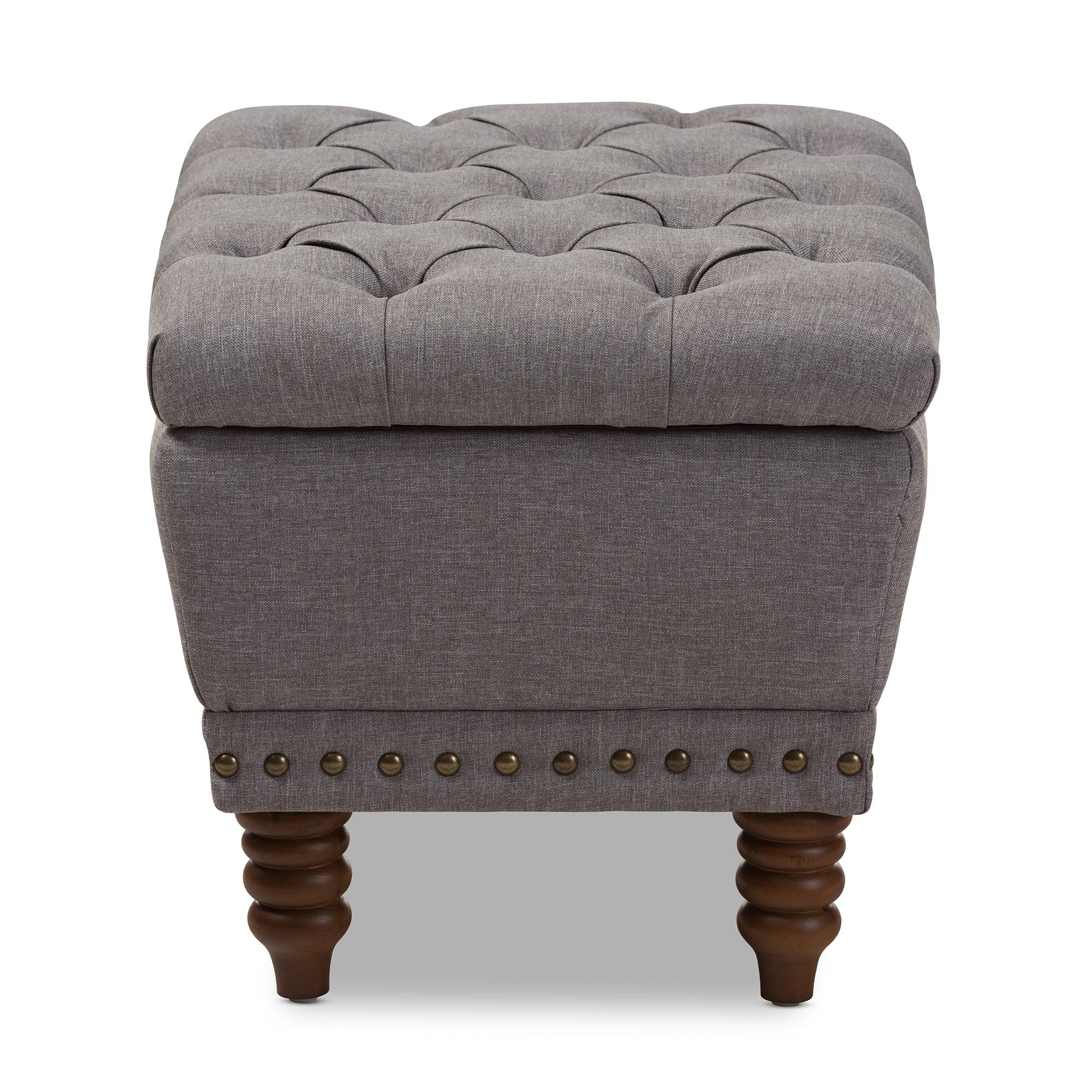 Annabelle Modern and Contemporary Light Fabric Upholstered Wood Finished Button-Tufted Storage Ottoman