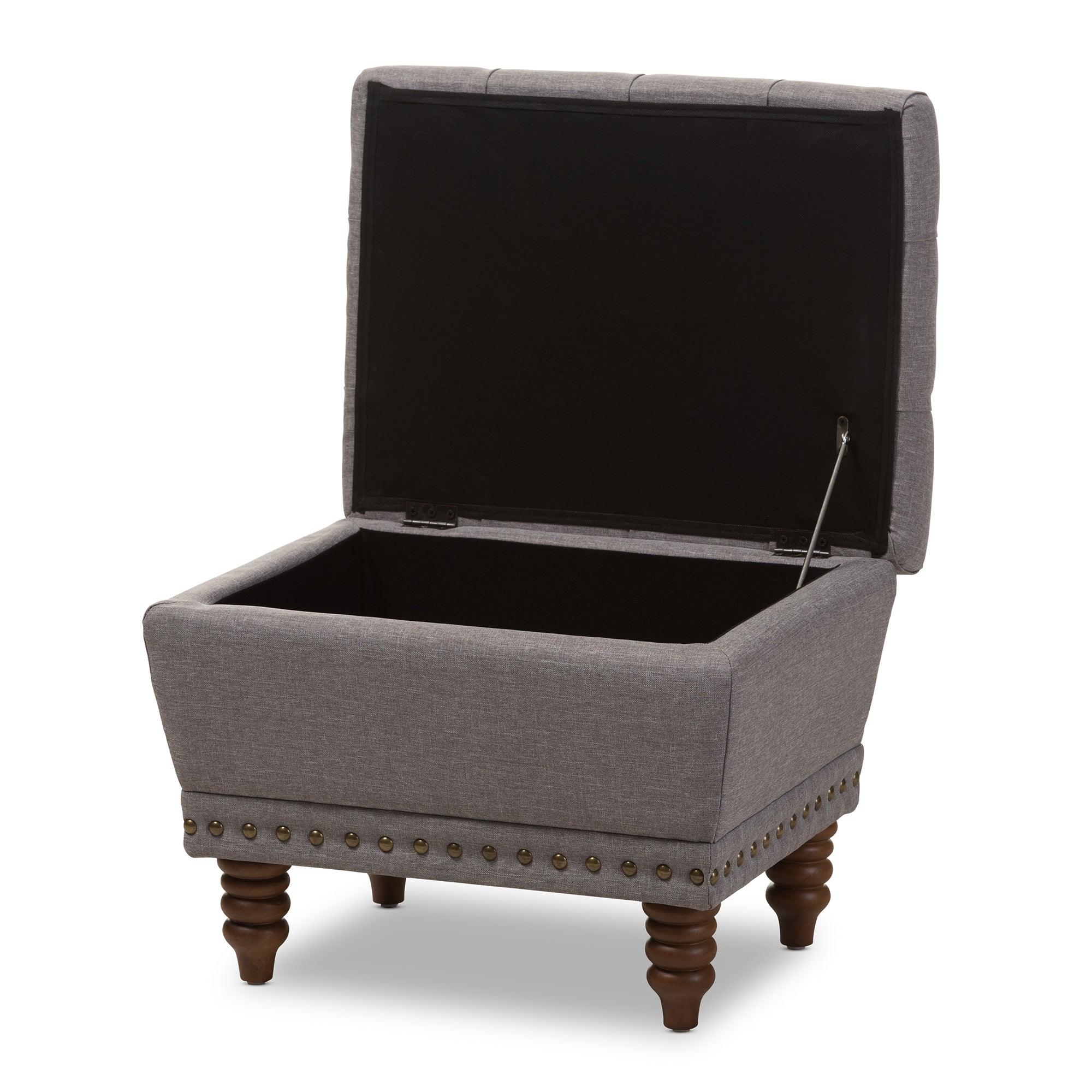 Annabelle Modern and Contemporary Light Fabric Upholstered Wood Finished Button-Tufted Storage Ottoman