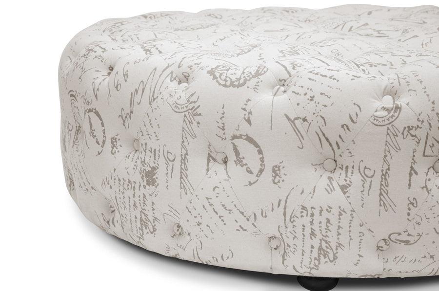 Cardiff Script Print Modern Tufted Ottoman