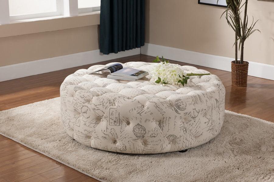 Cardiff Script Print Modern Tufted Ottoman