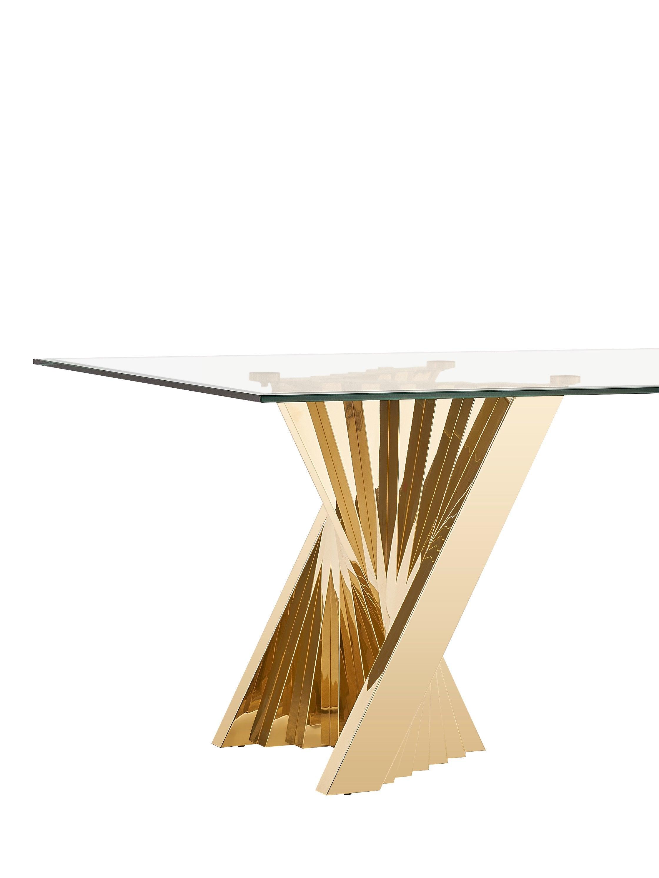 Modrest Buquet Glam Glass Champagne Rectangular Dining Table