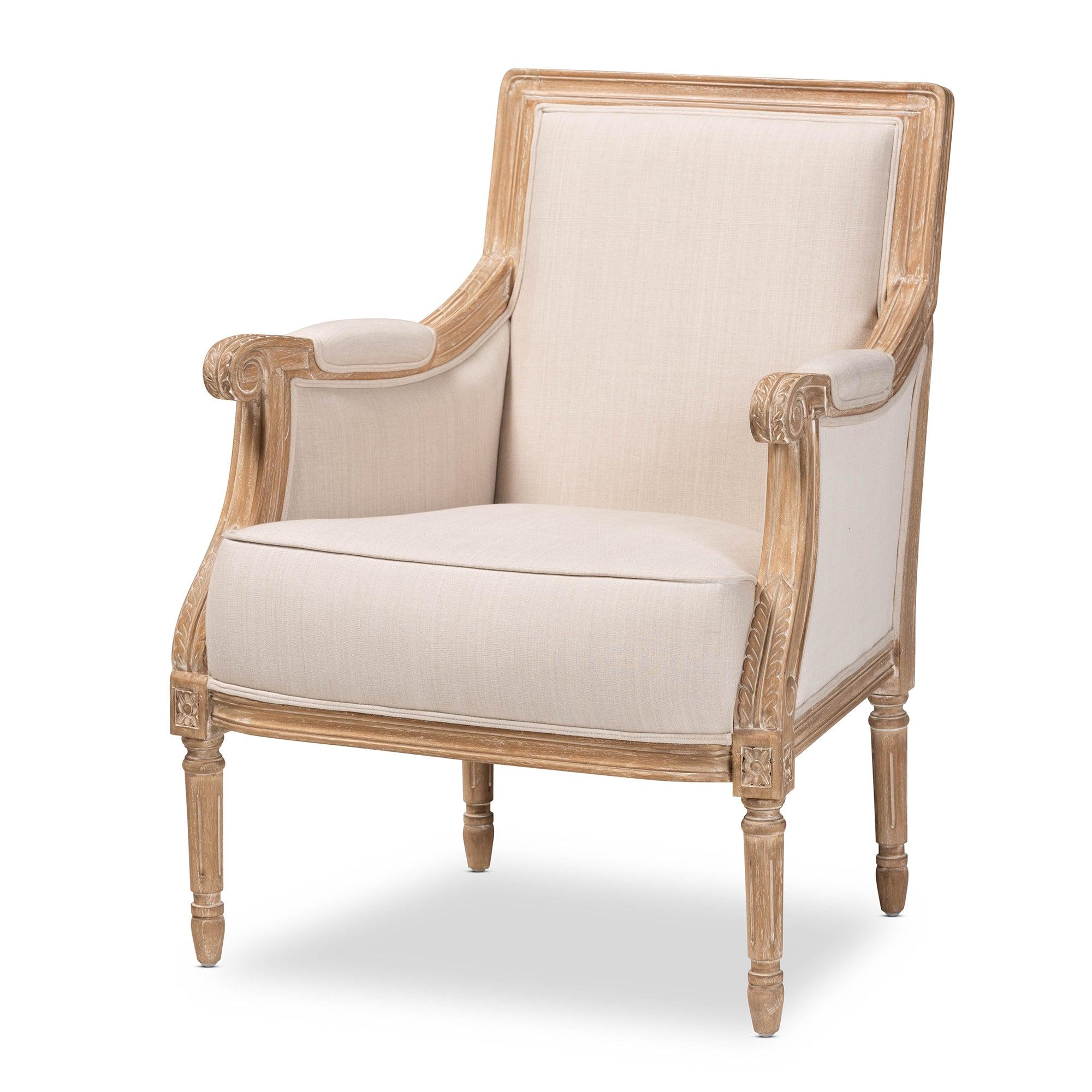 Chavanon Wood & Light Linen Traditional French Accent Chair