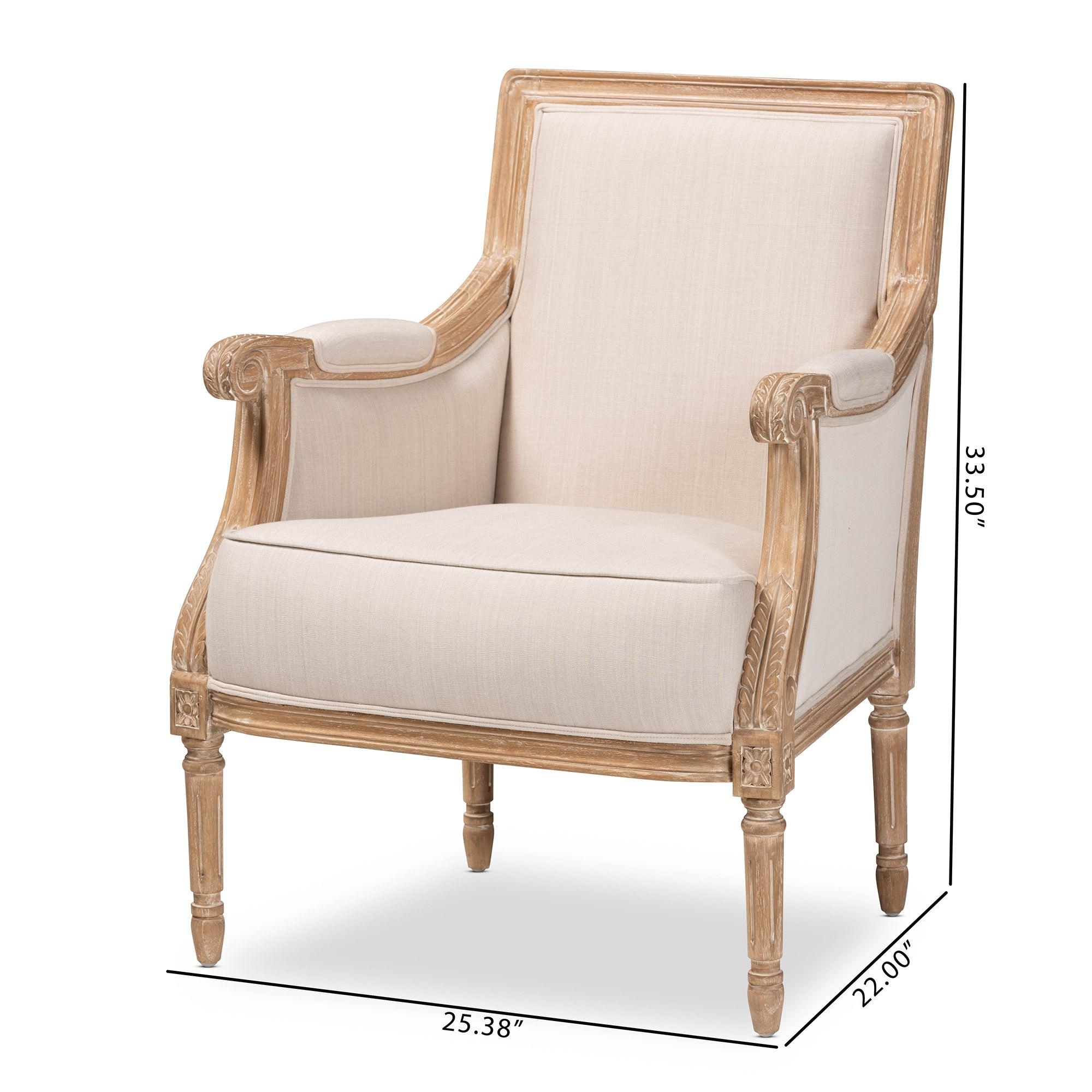 Chavanon Wood & Light Linen Traditional French Accent Chair