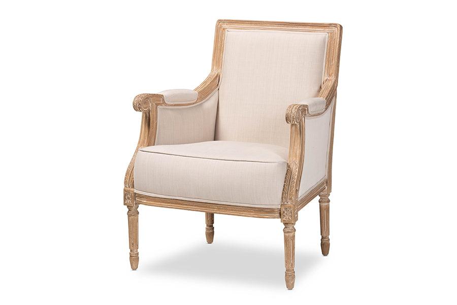 Chavanon Wood & Light Linen Traditional French Accent Chair