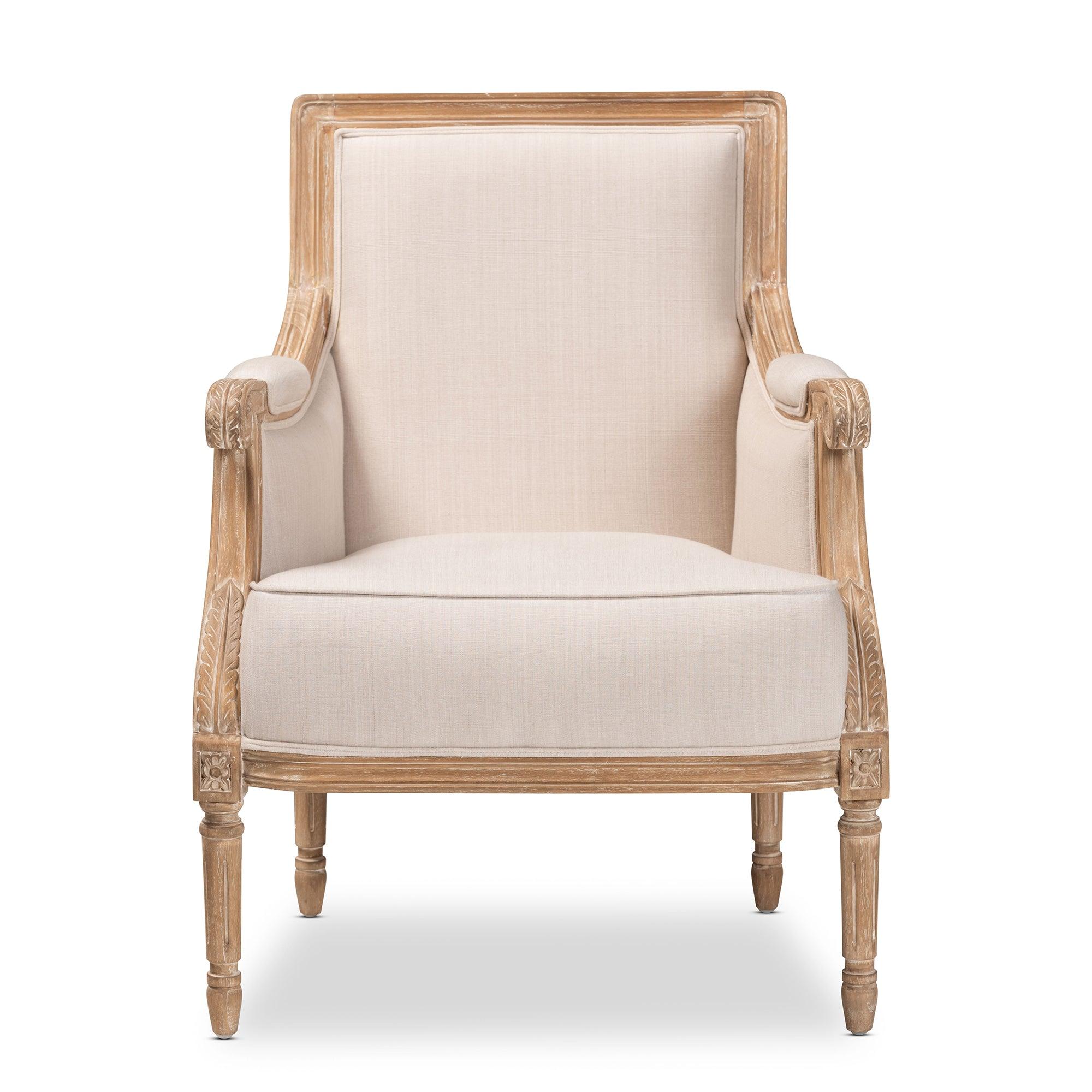 Chavanon Wood & Light Linen Traditional French Accent Chair