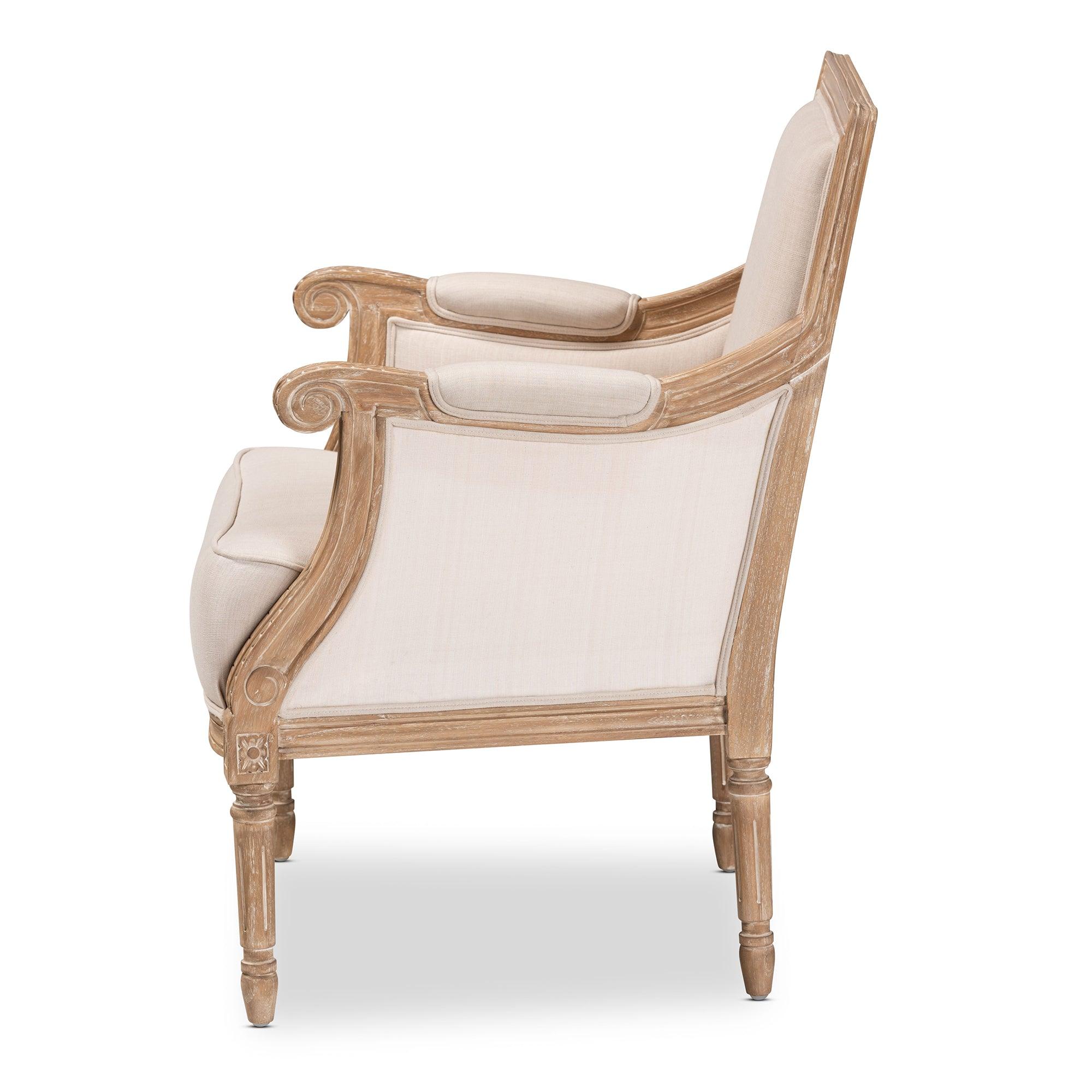 Chavanon Wood & Light Linen Traditional French Accent Chair