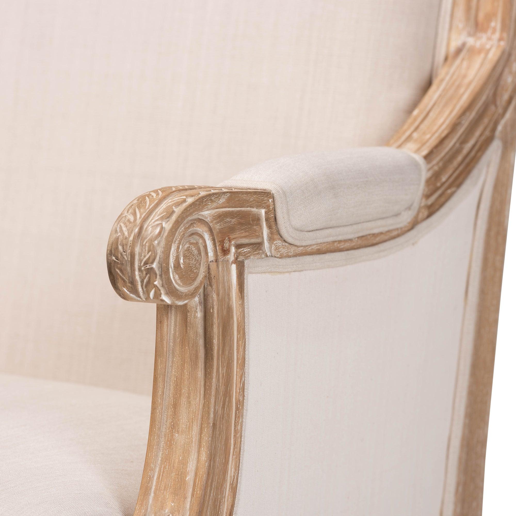 Chavanon Wood & Light Linen Traditional French Accent Chair