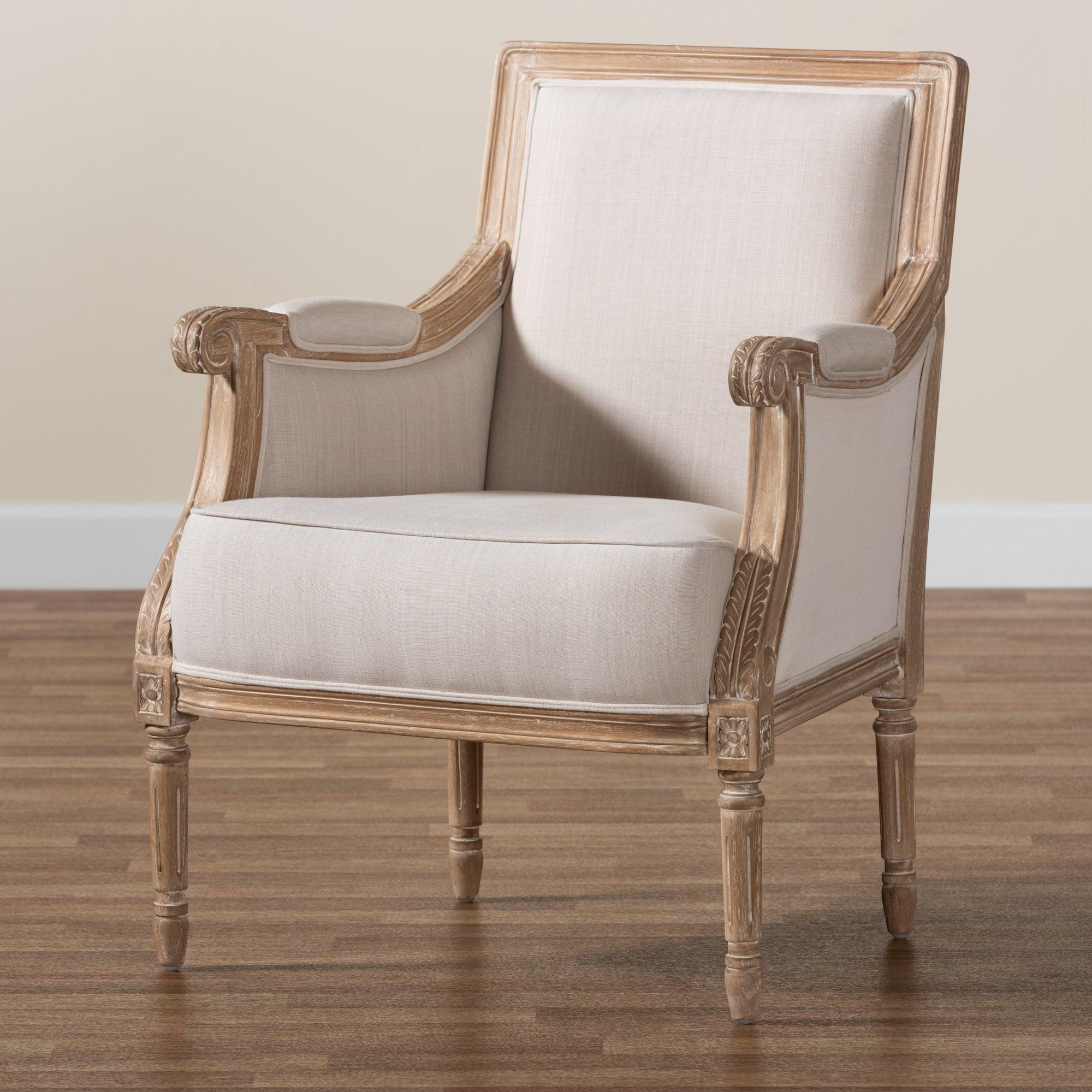 Chavanon Wood & Light Linen Traditional French Accent Chair