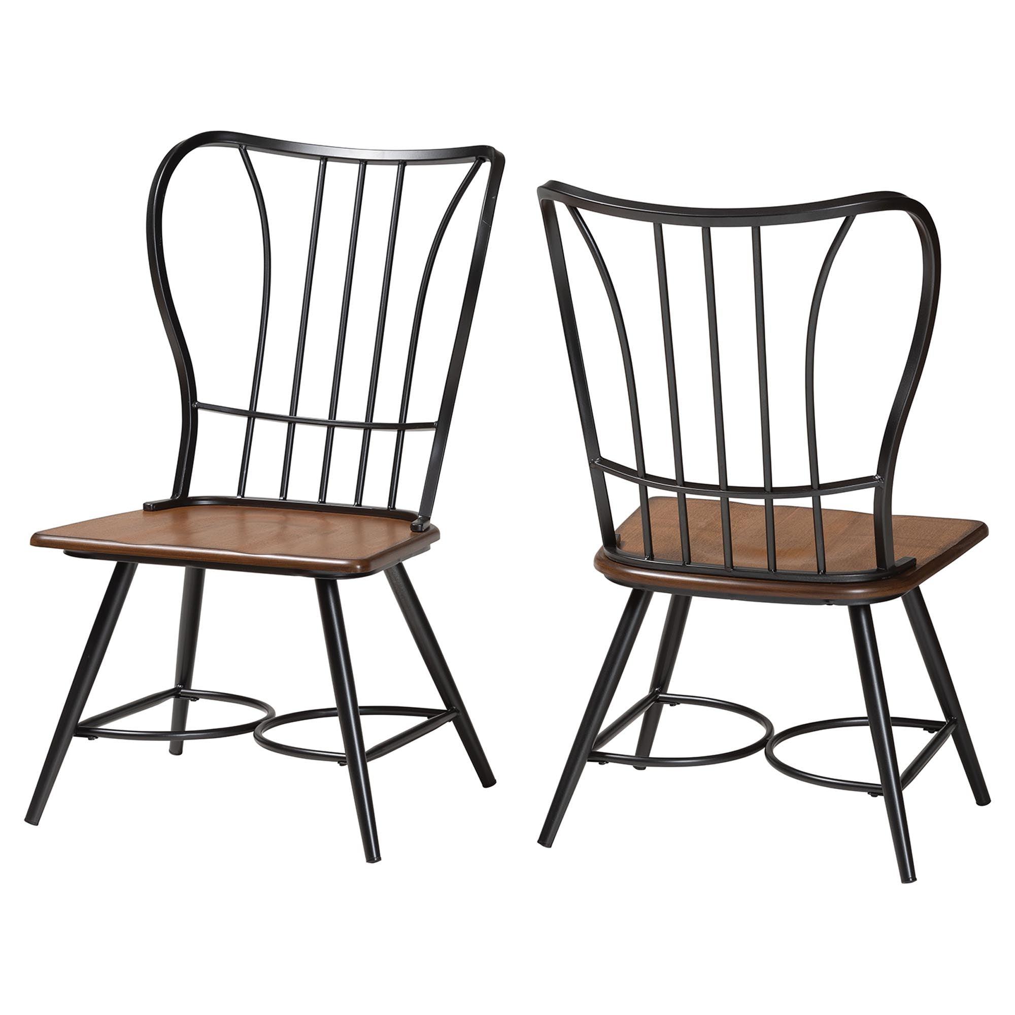 Longford "Dark-" Wood and Metal Vintage Industrial Dining Chair (Set of 2)