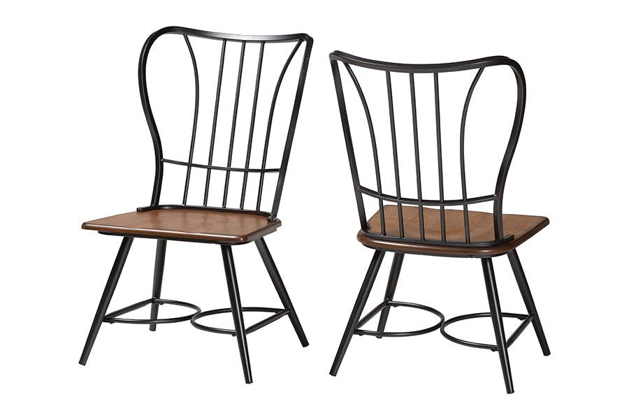 Longford "Dark-" Wood and Metal Vintage Industrial Dining Chair (Set of 2)