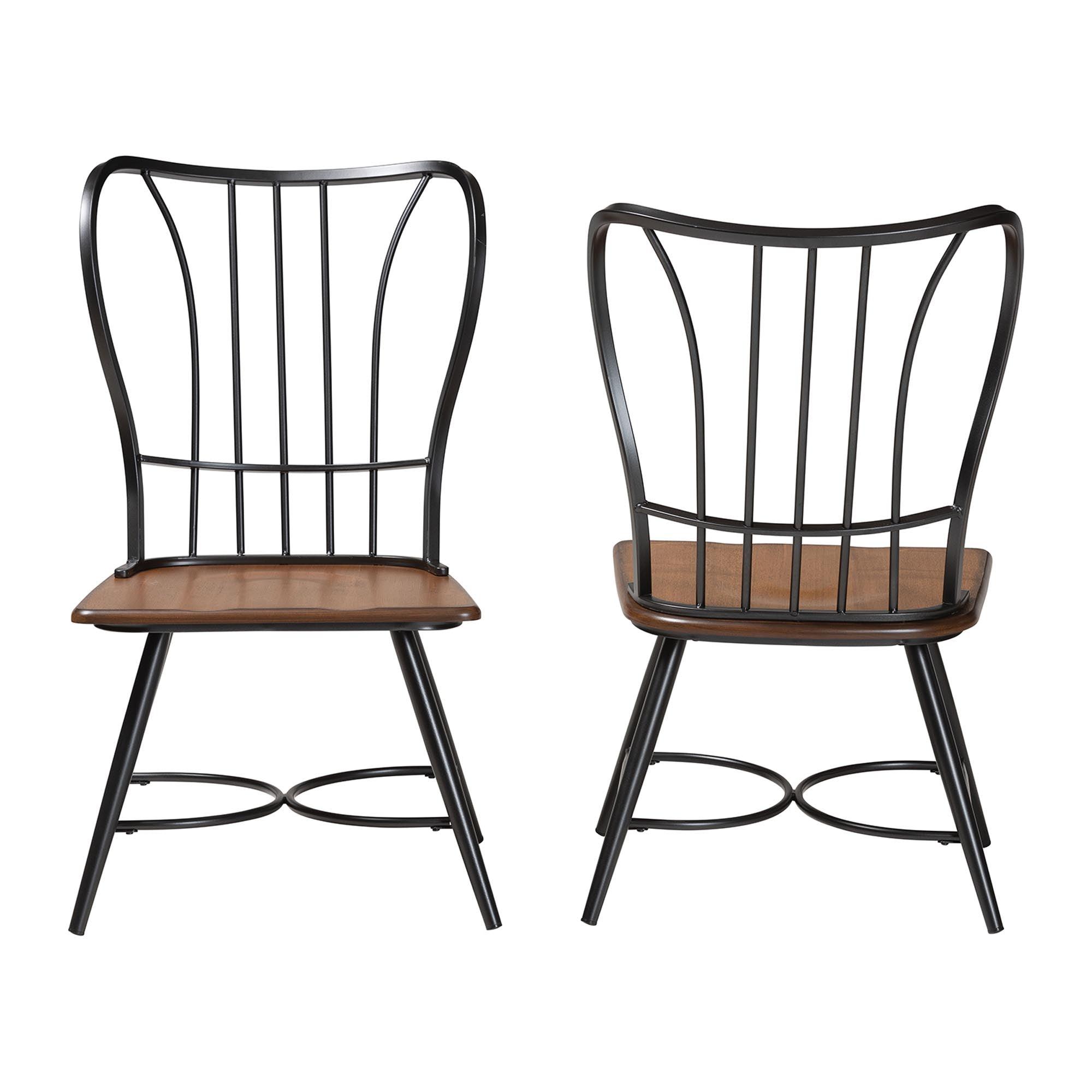 Longford "Dark-" Wood and Metal Vintage Industrial Dining Chair (Set of 2)