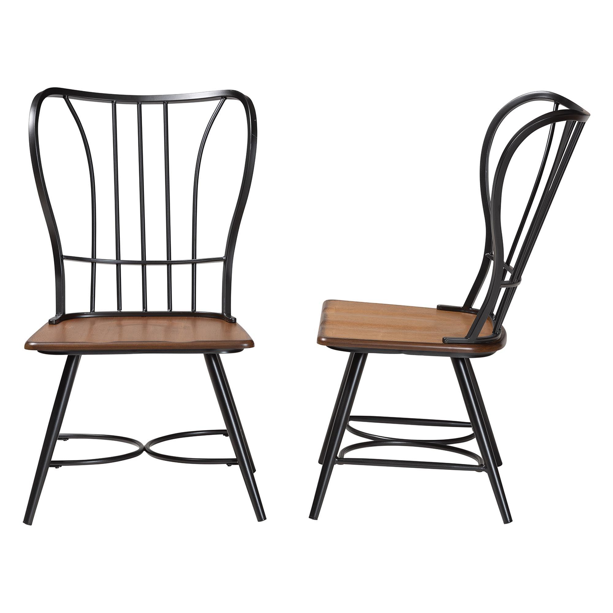 Longford "Dark-" Wood and Metal Vintage Industrial Dining Chair (Set of 2)