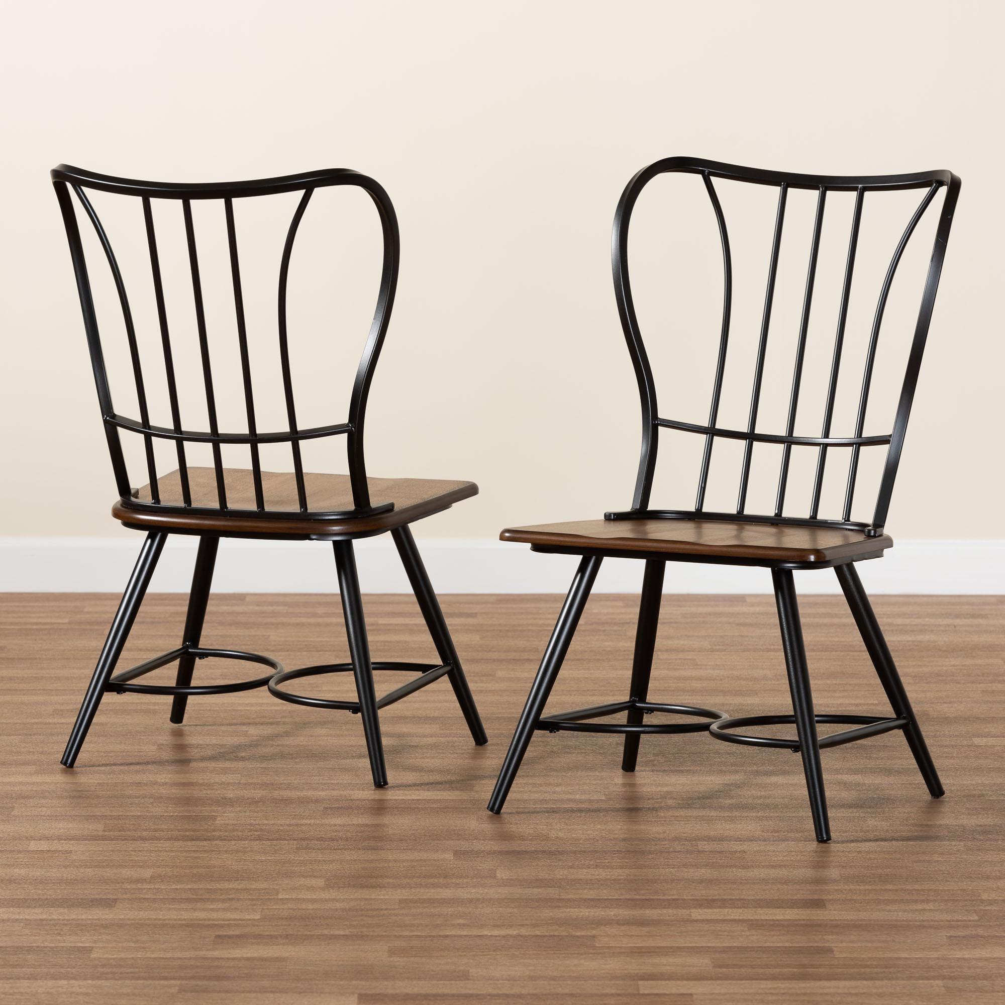 Longford "Dark-" Wood and Metal Vintage Industrial Dining Chair (Set of 2)