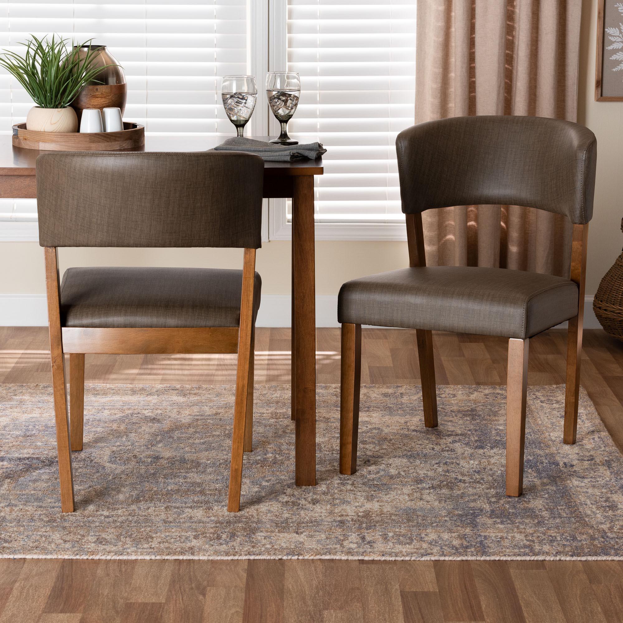 Montreal Mid-Century Dark Wood Faux Leather Dining Chairs (Set of 2)