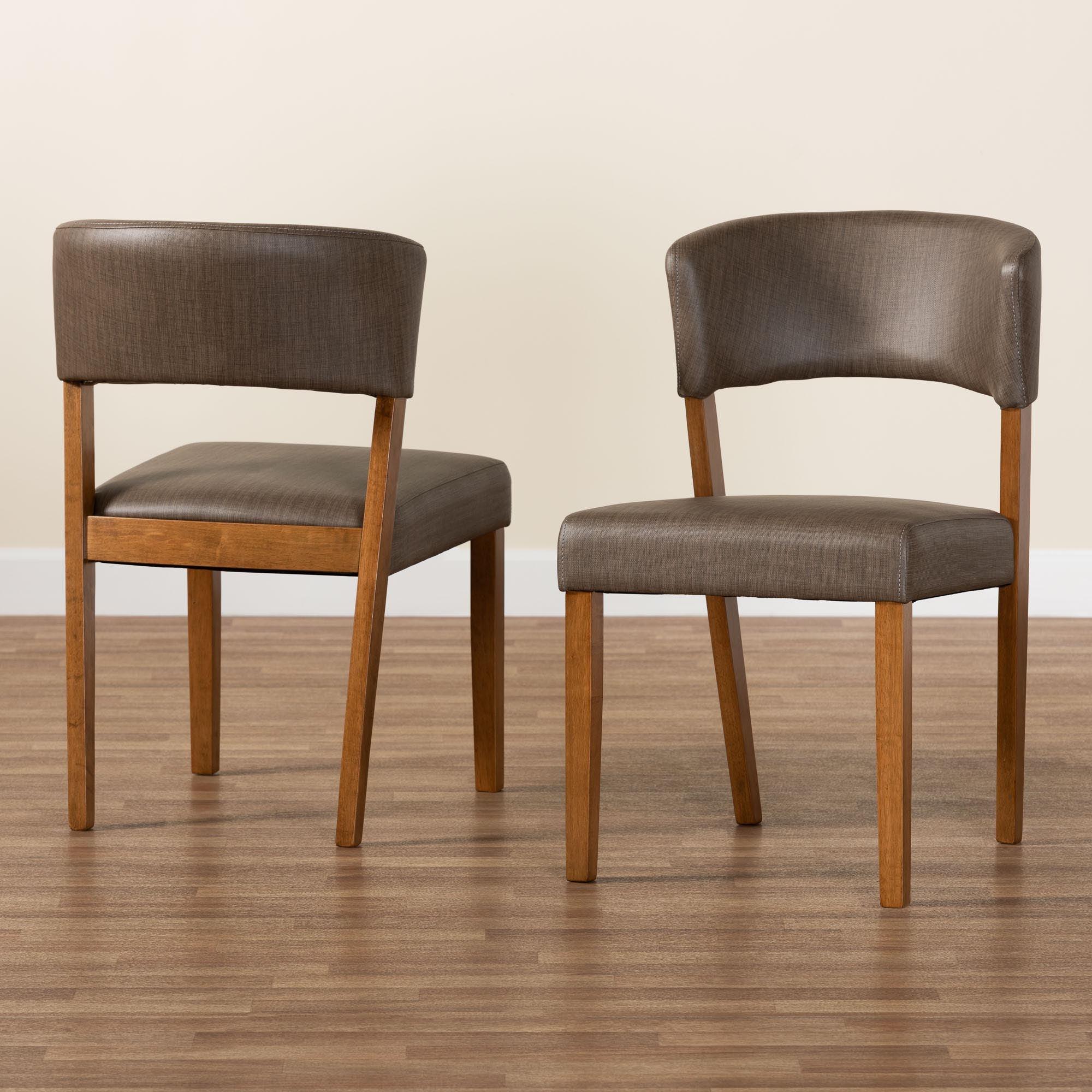 Montreal Mid-Century Dark Wood Faux Leather Dining Chairs (Set of 2)