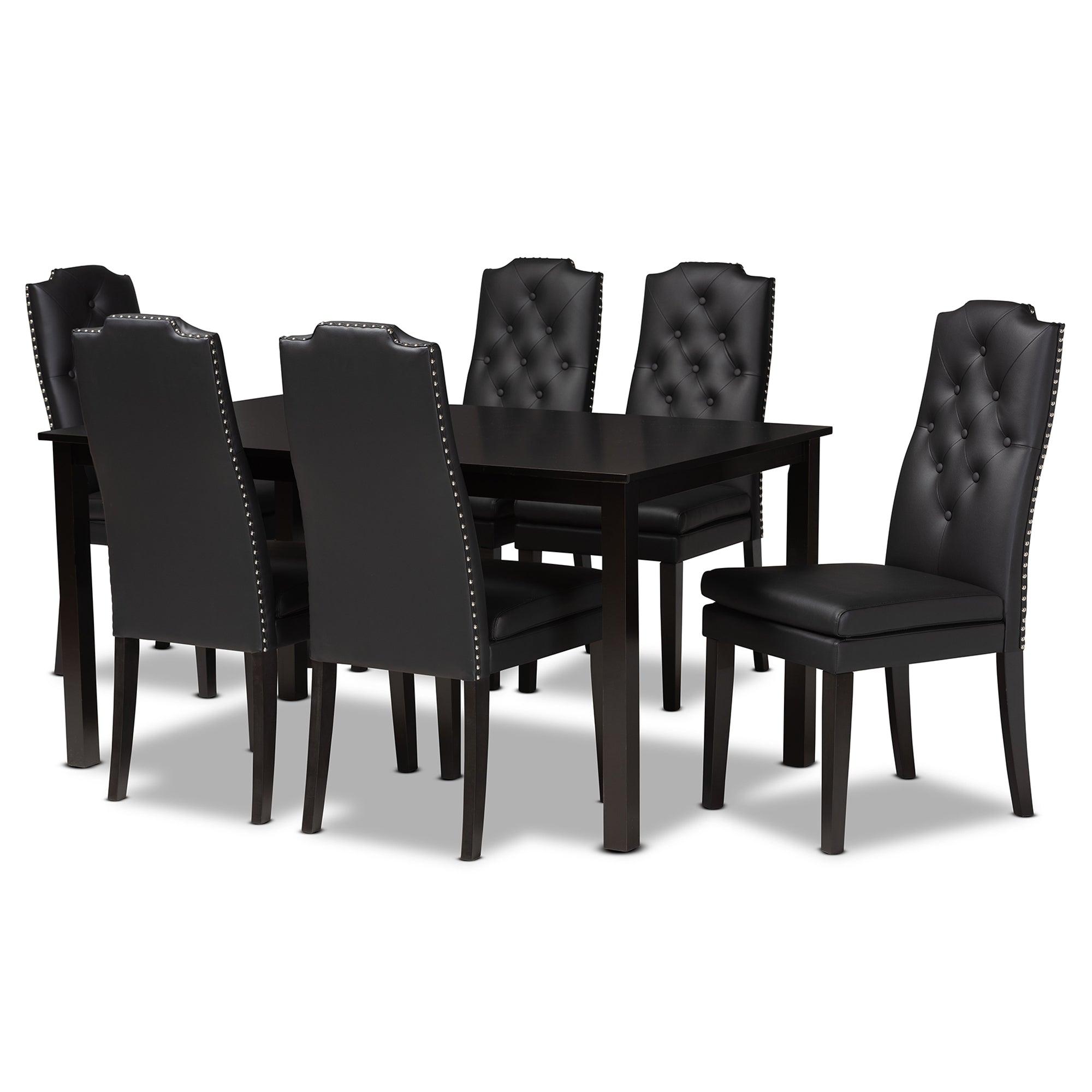 Dylin Modern and Contemporary Faux Leather Upholstered and Finished Wood 7-Piece Dining Set