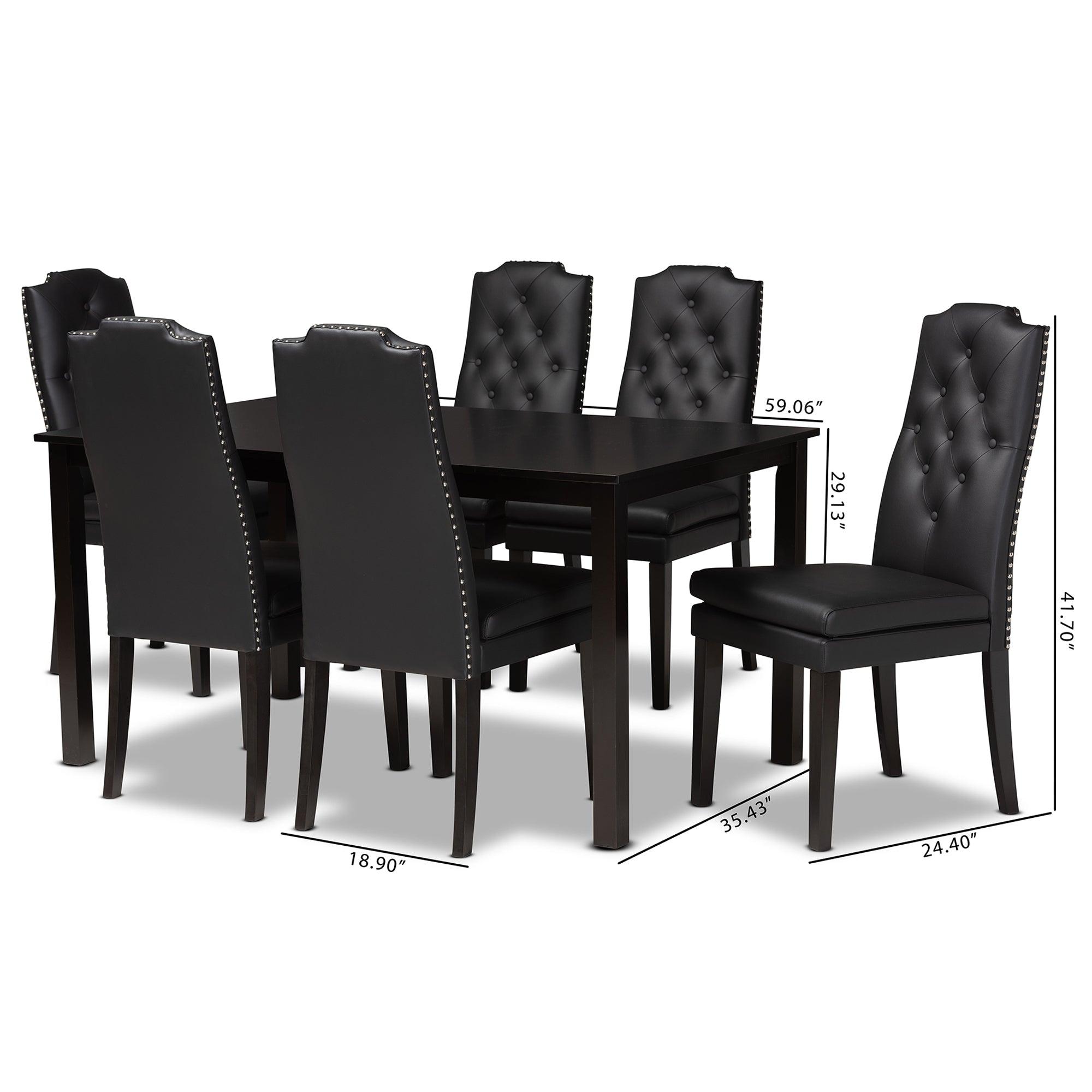 Dylin Modern and Contemporary Faux Leather Upholstered and Finished Wood 7-Piece Dining Set