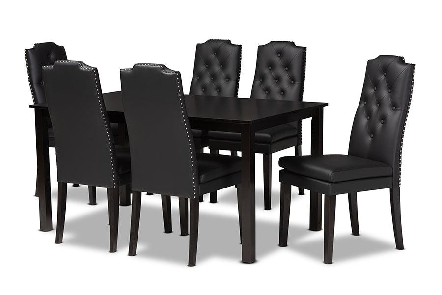 Dylin Modern and Contemporary Faux Leather Upholstered and Finished Wood 7-Piece Dining Set