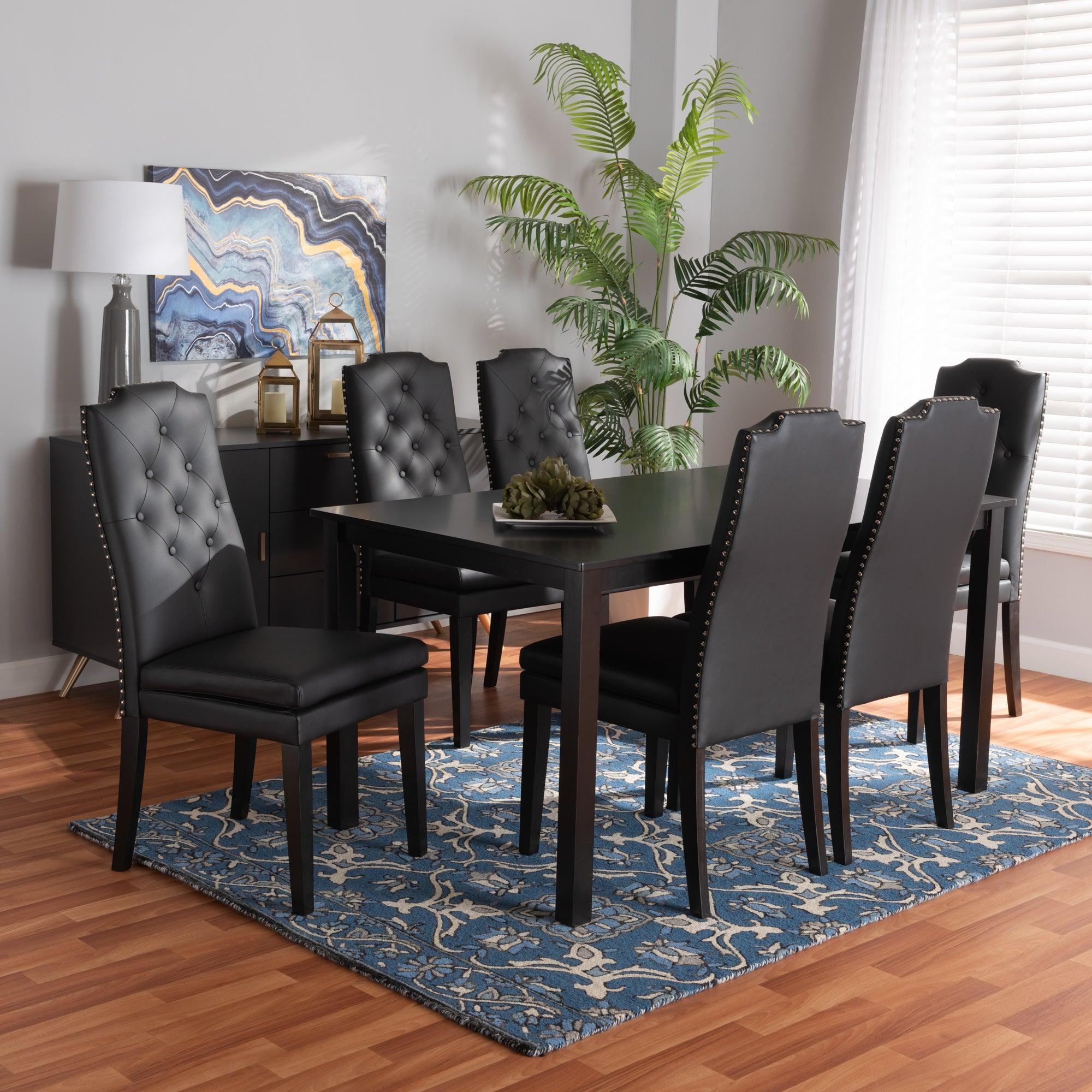 Dylin Modern and Contemporary Faux Leather Upholstered and Finished Wood 7-Piece Dining Set