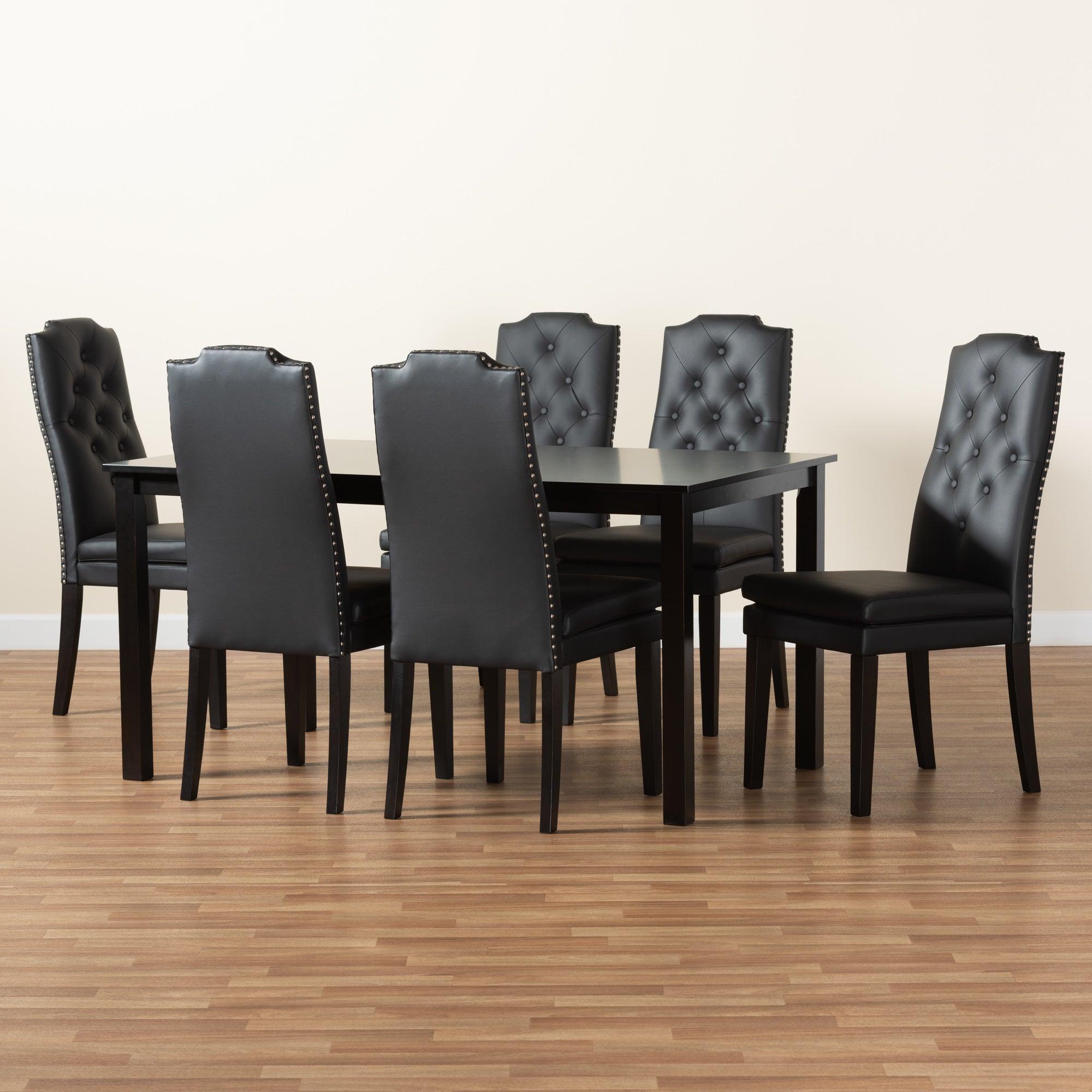 Dylin Modern and Contemporary Faux Leather Upholstered and Finished Wood 7-Piece Dining Set