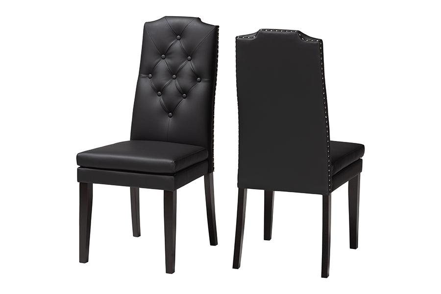 Dylin Modern and Contemporary Faux Leather Button-Tufted Nail heads Trim Dining Chair (Set of 2)