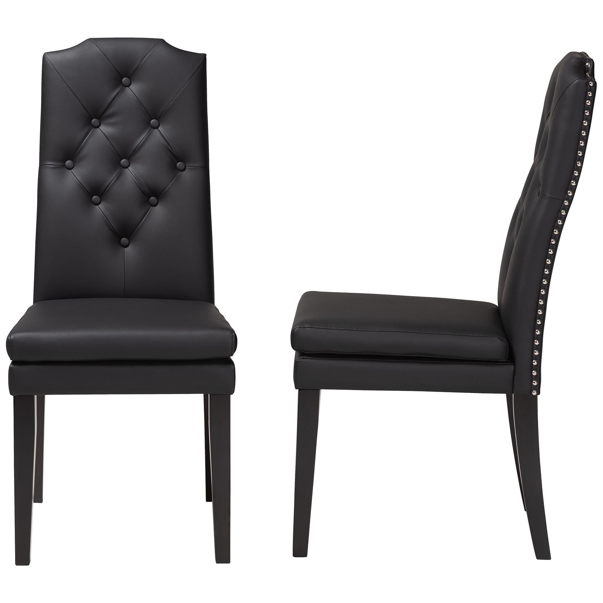 Dylin Modern and Contemporary Faux Leather Button-Tufted Nail heads Trim Dining Chair (Set of 2)