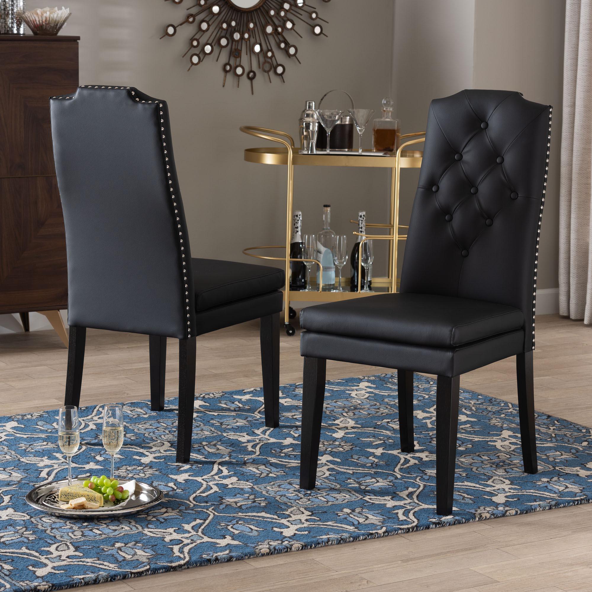 Dylin Modern and Contemporary Faux Leather Button-Tufted Nail heads Trim Dining Chair (Set of 2)