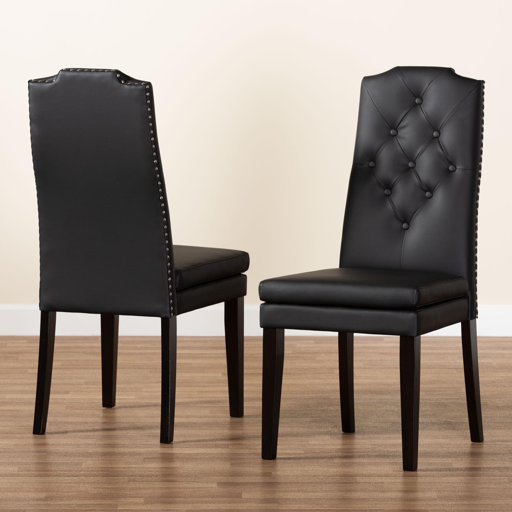 Dylin Modern and Contemporary Faux Leather Button-Tufted Nail heads Trim Dining Chair (Set of 2)