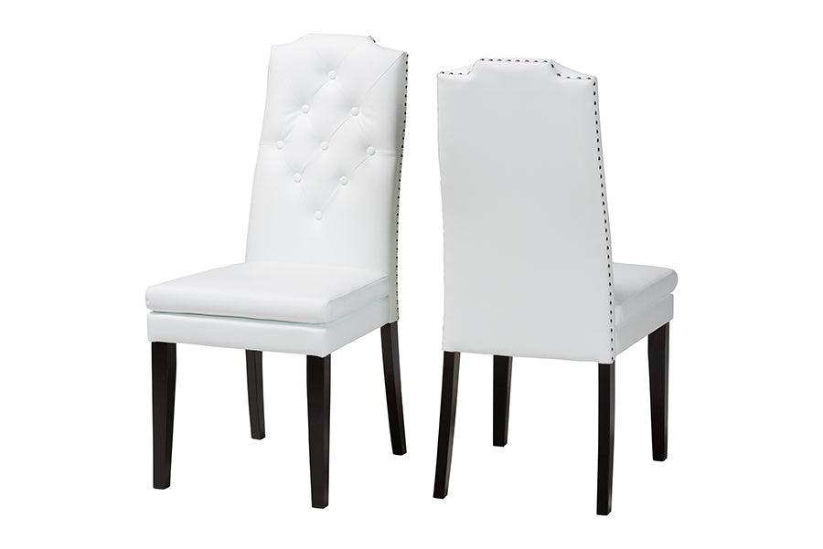 Dylin Modern and Contemporary Faux Leather Button-Tufted Nail heads Trim Dining Chair (Set of 2)